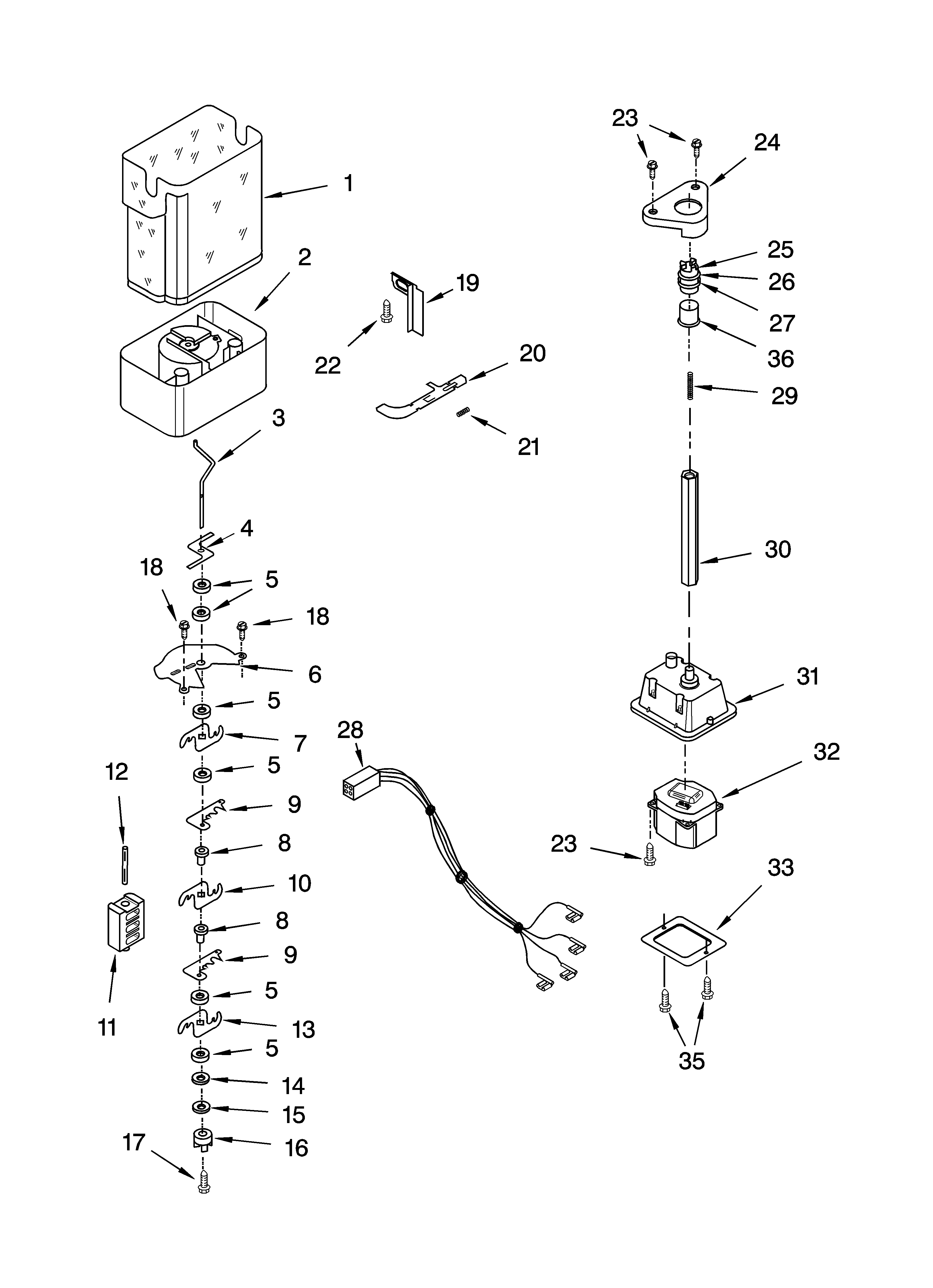 KitchenAid KSRB25FRBX00 motor and ice container parts diagram