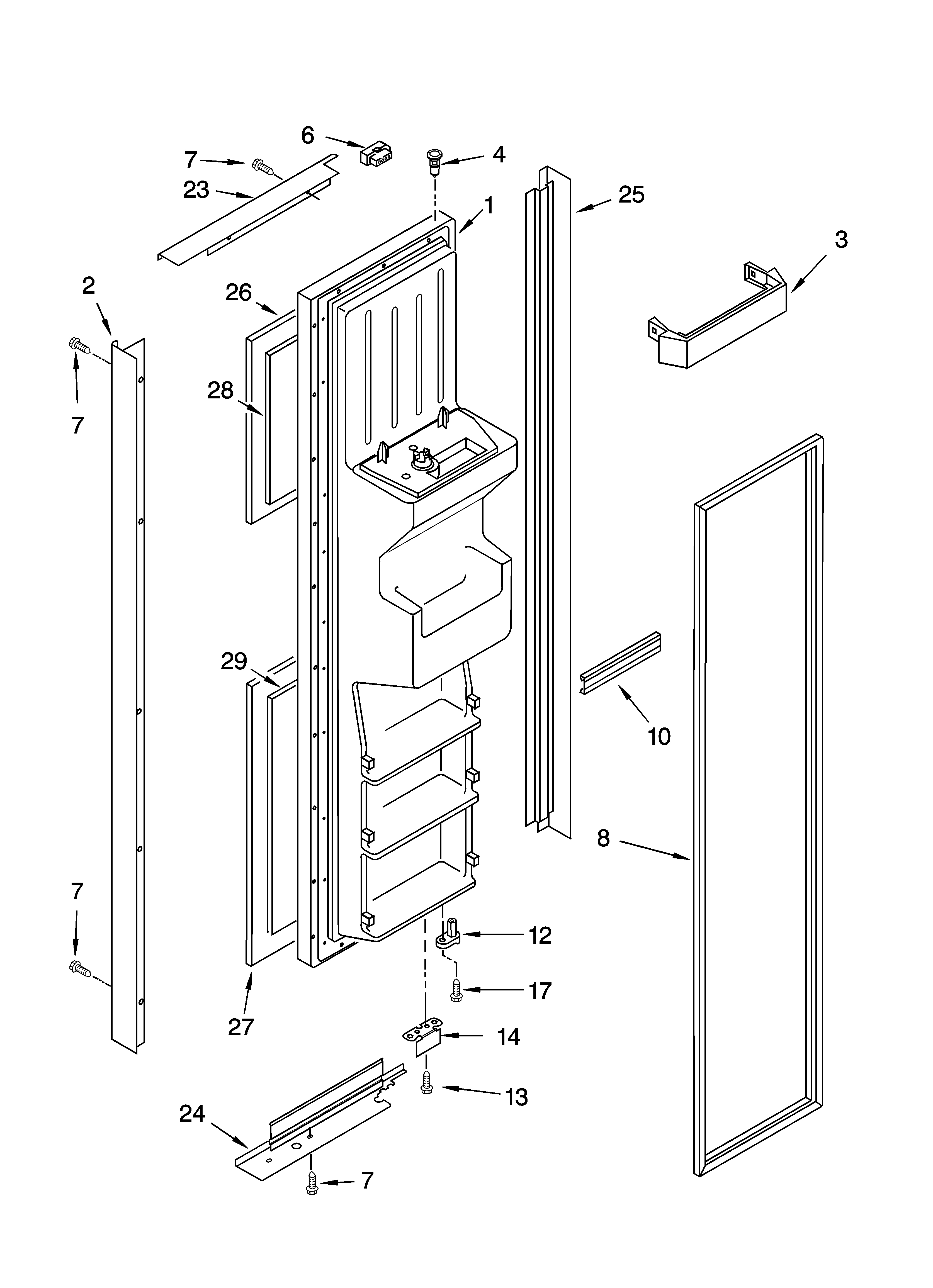 KitchenAid KSRB25FRBX00 freezer door parts diagram