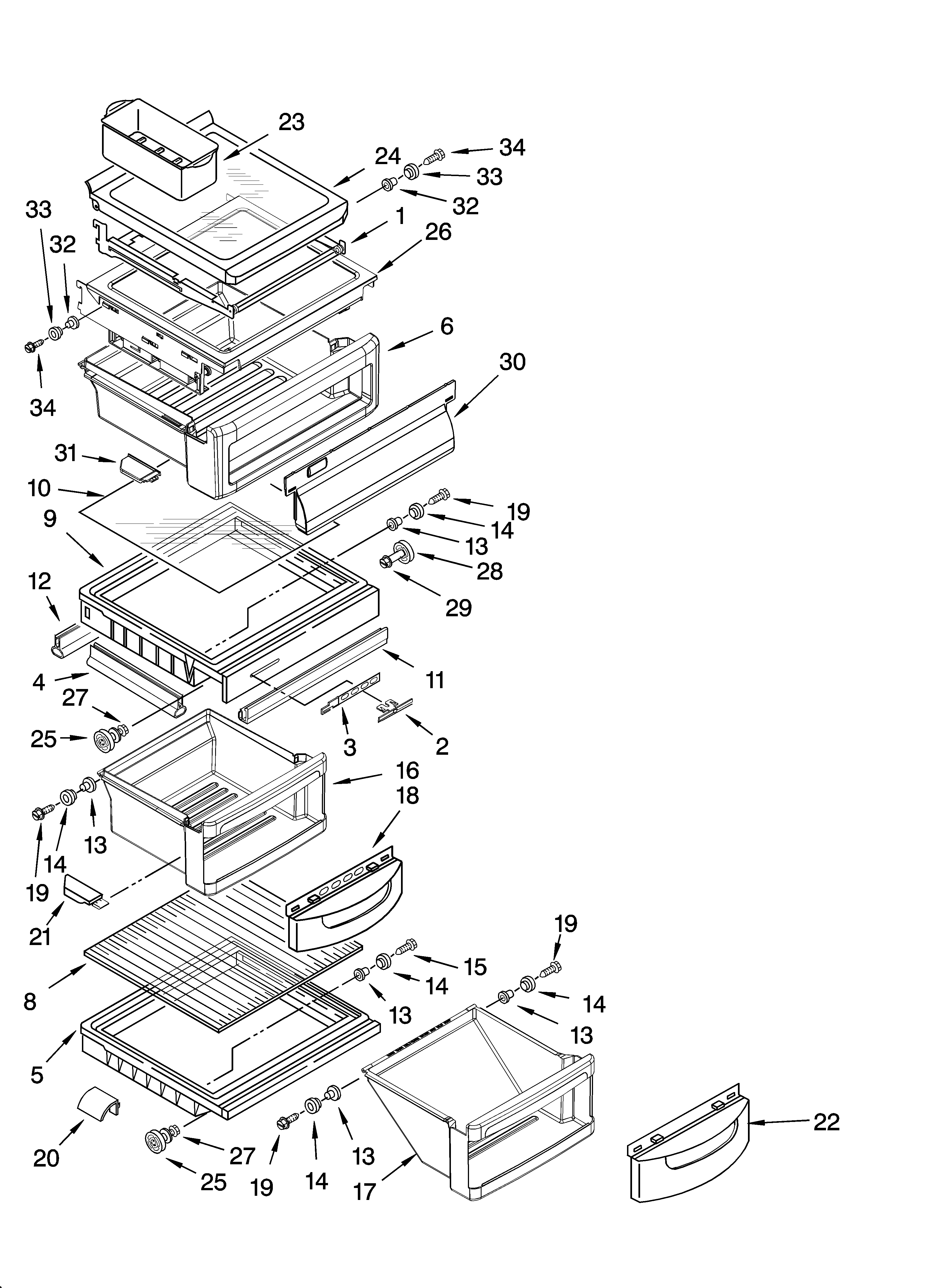 KitchenAid KSRU25CRBL00 refrigerator shelf parts diagram