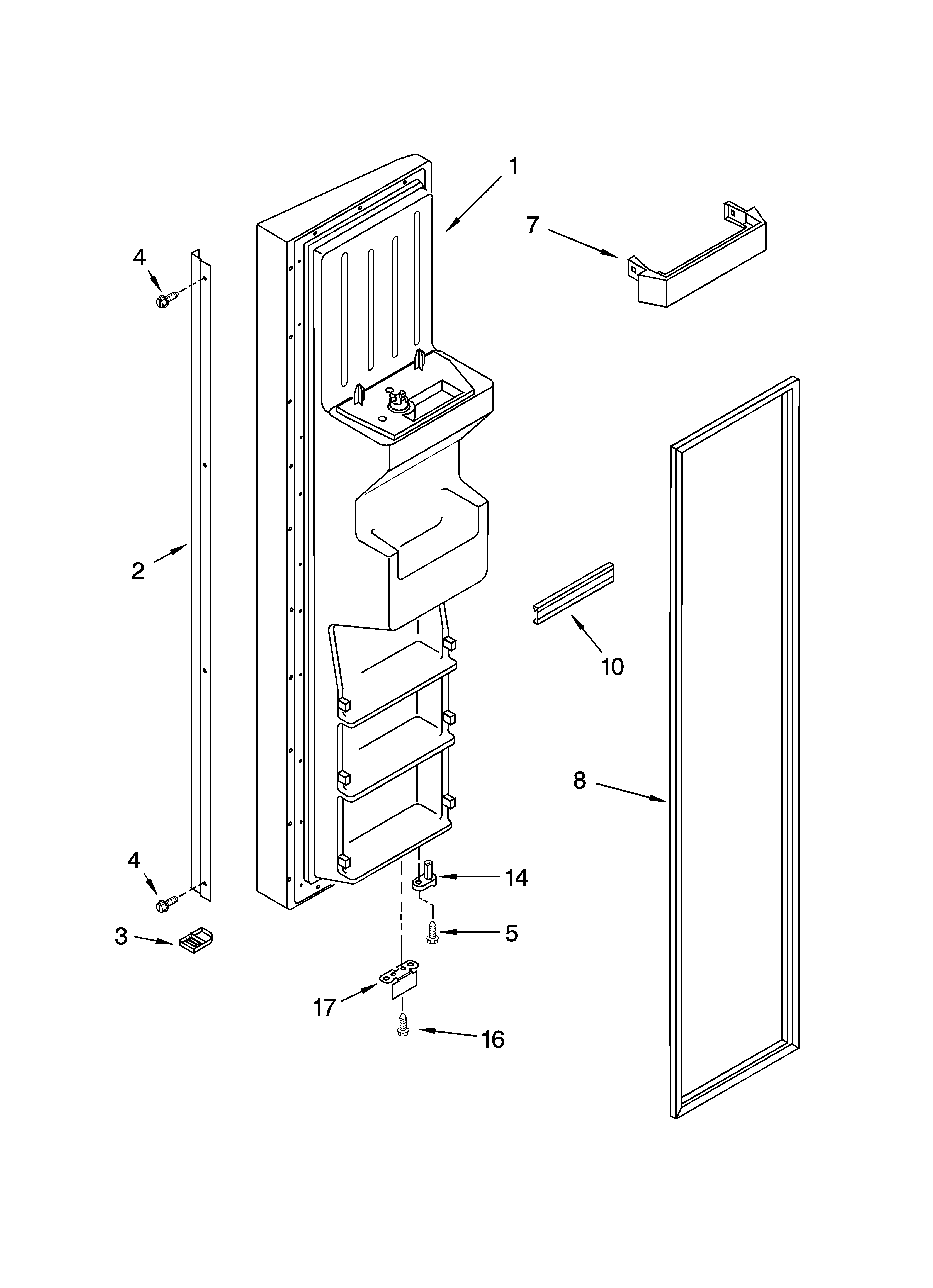 KitchenAid KSRU25CRBL00 freezer door parts diagram