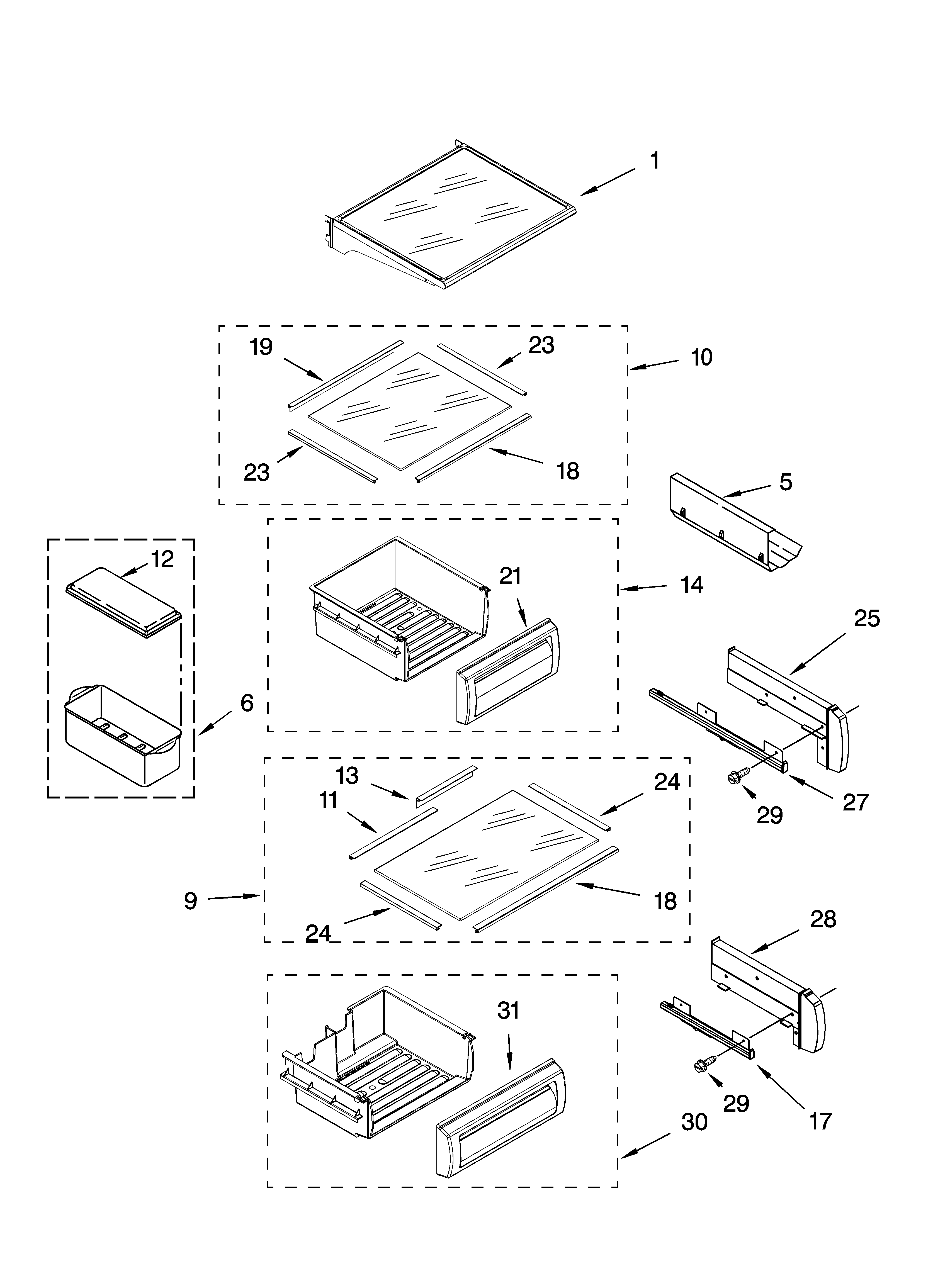 KitchenAid KSSS36QMX01 refrigerator shelf parts diagram