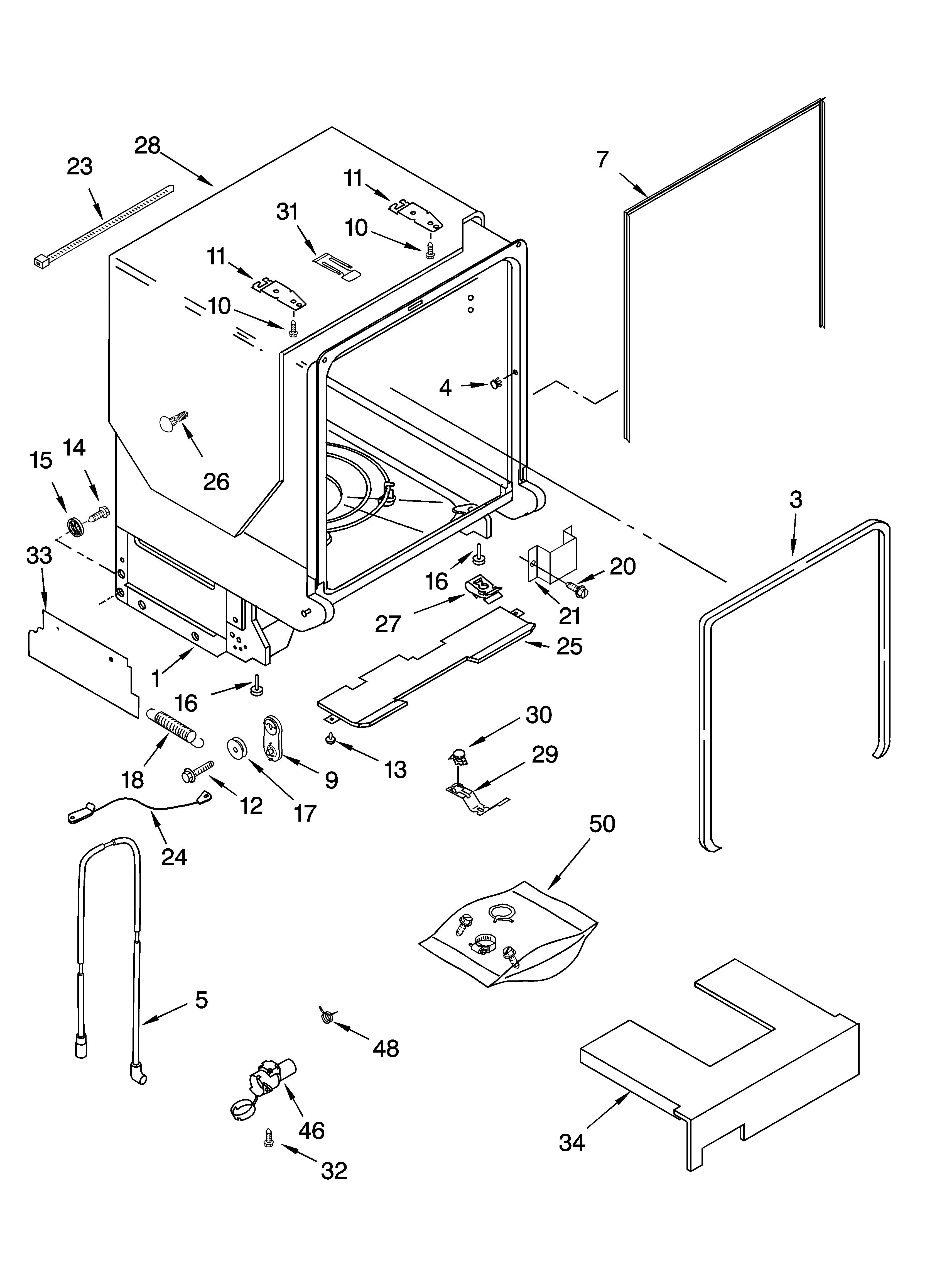 KitchenAid KUDS01VMMT2 tub and frame parts diagram