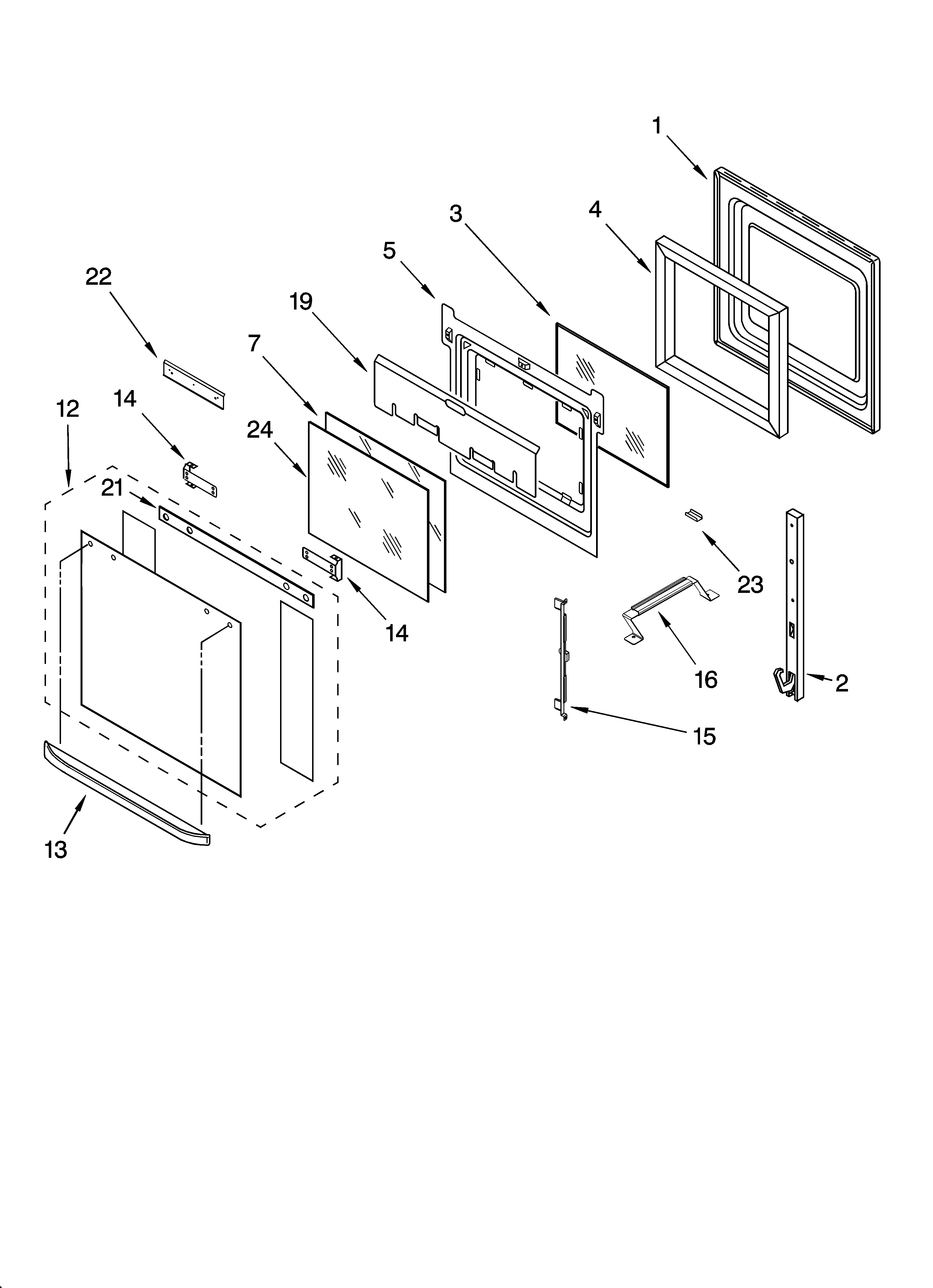 Whirlpool RBD275PDS15 upper oven door parts diagram