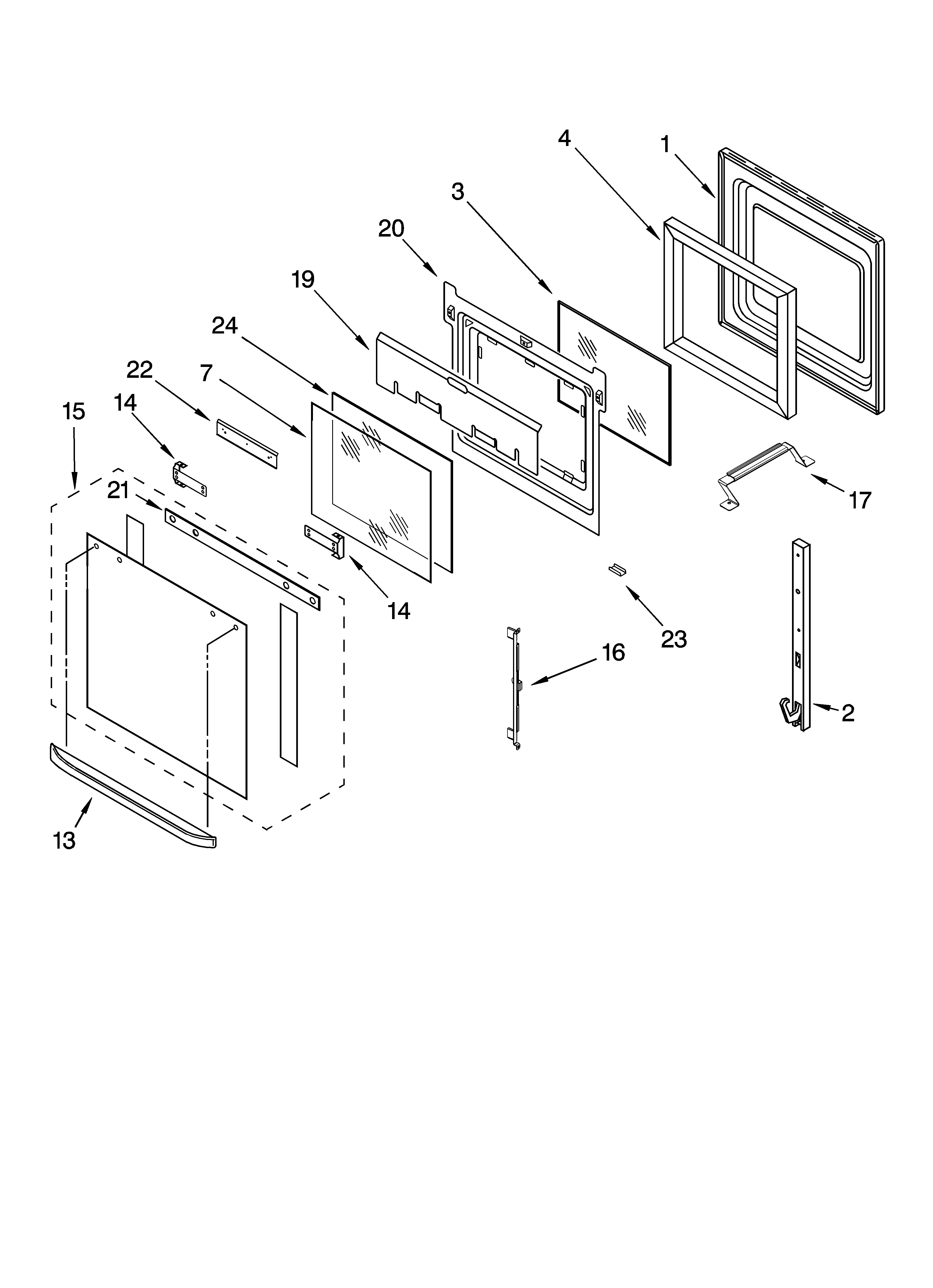 Whirlpool RBS305PDQ17 oven door parts diagram