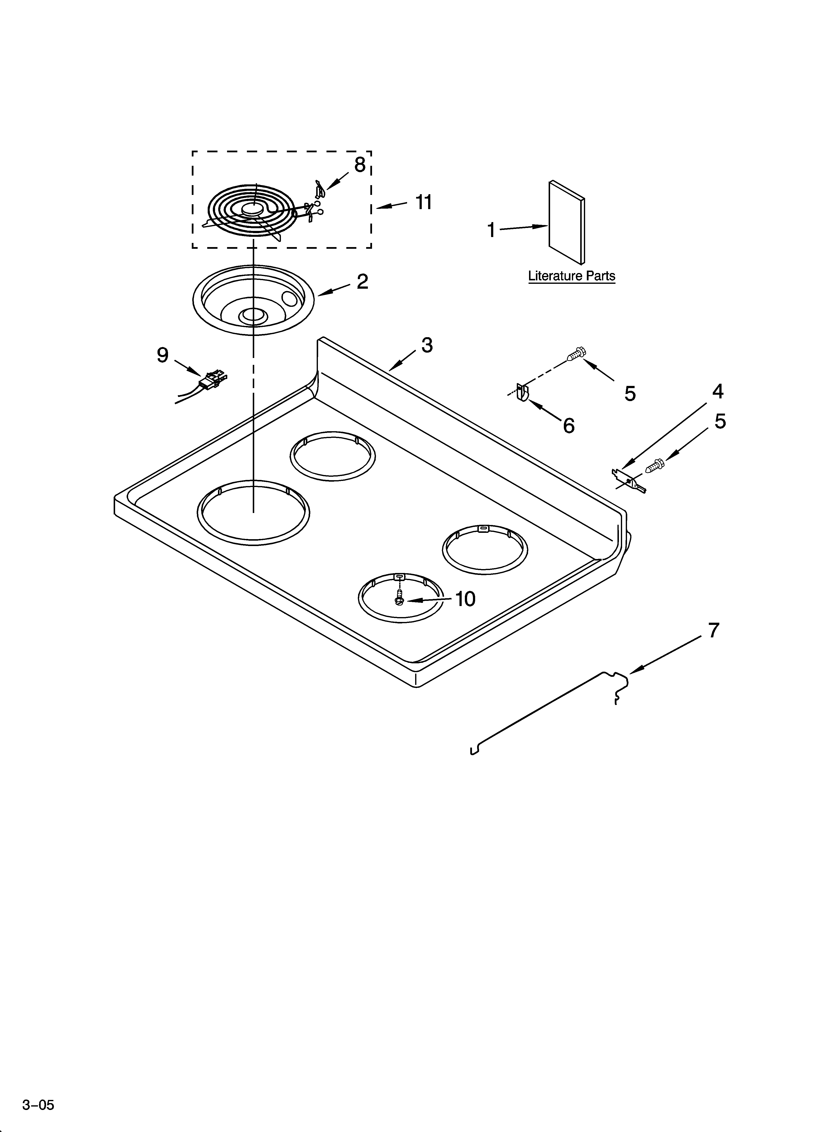 Whirlpool RF365PXMQ1 cooktop parts diagram