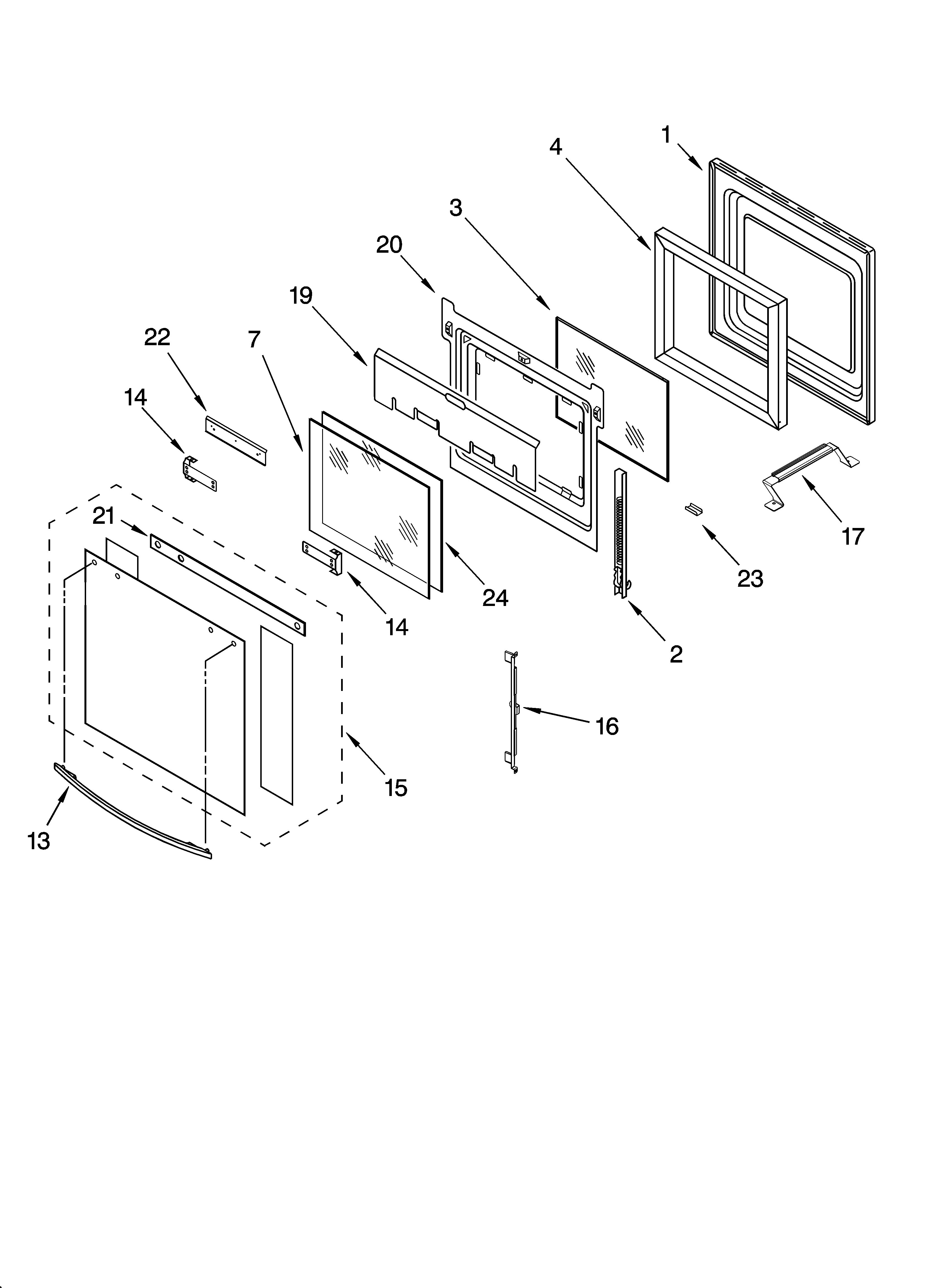 Whirlpool RS675PXGB14 oven door parts diagram