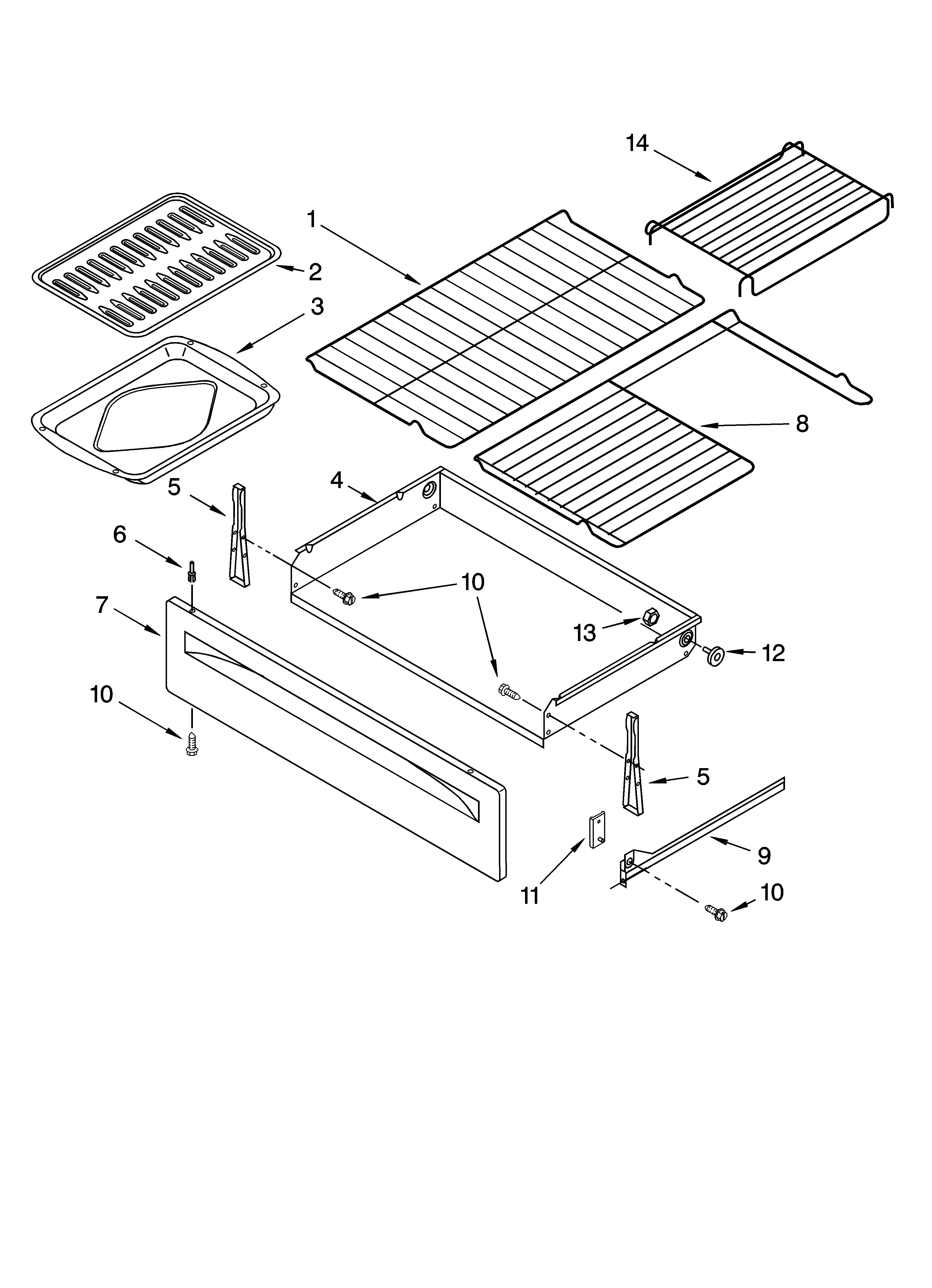 Whirlpool WERE4200PQ1 drawer & broiler parts diagram