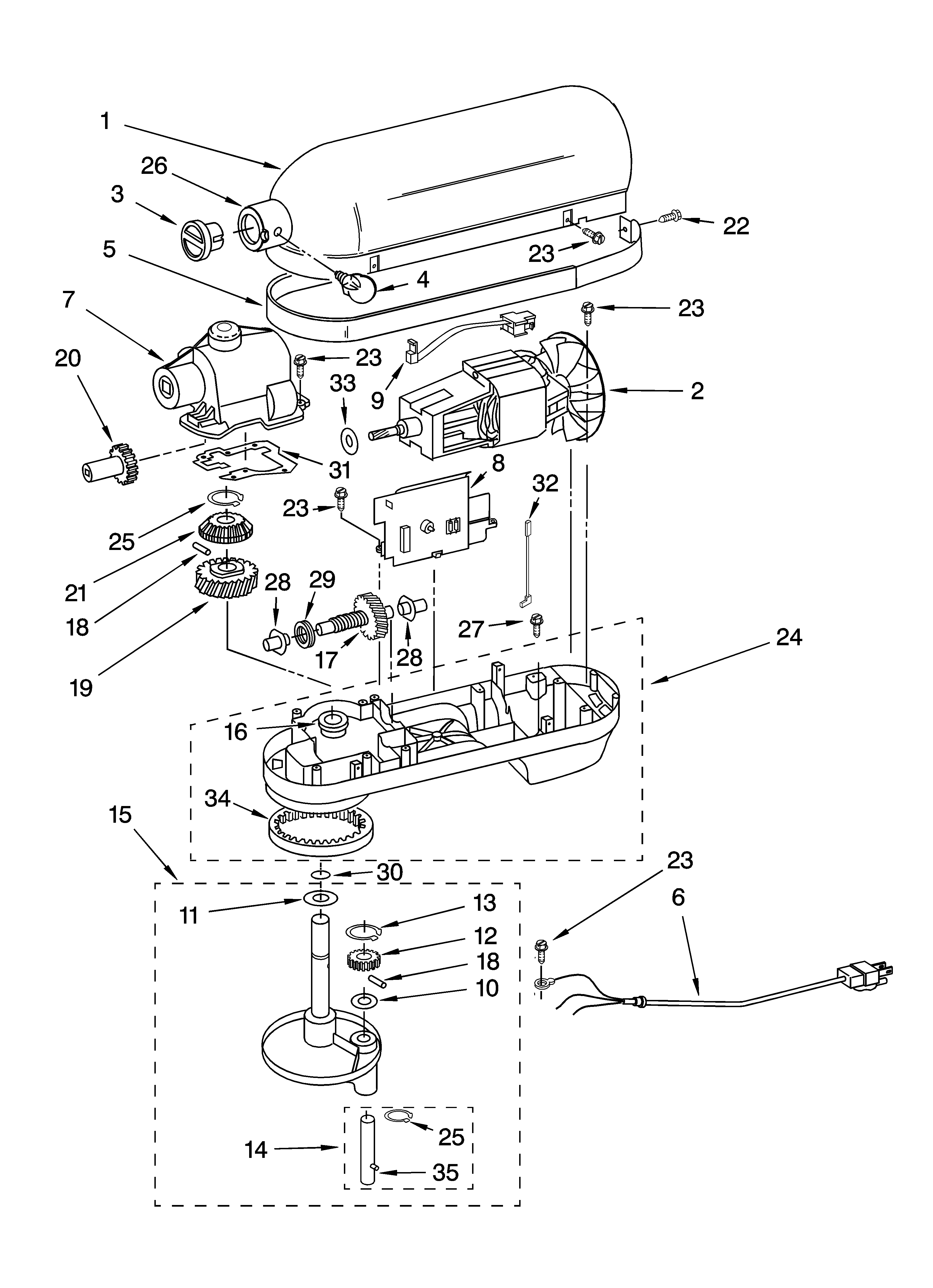 KitchenAid 4KB25G1XER3 case, gearing and planetary unit diagram