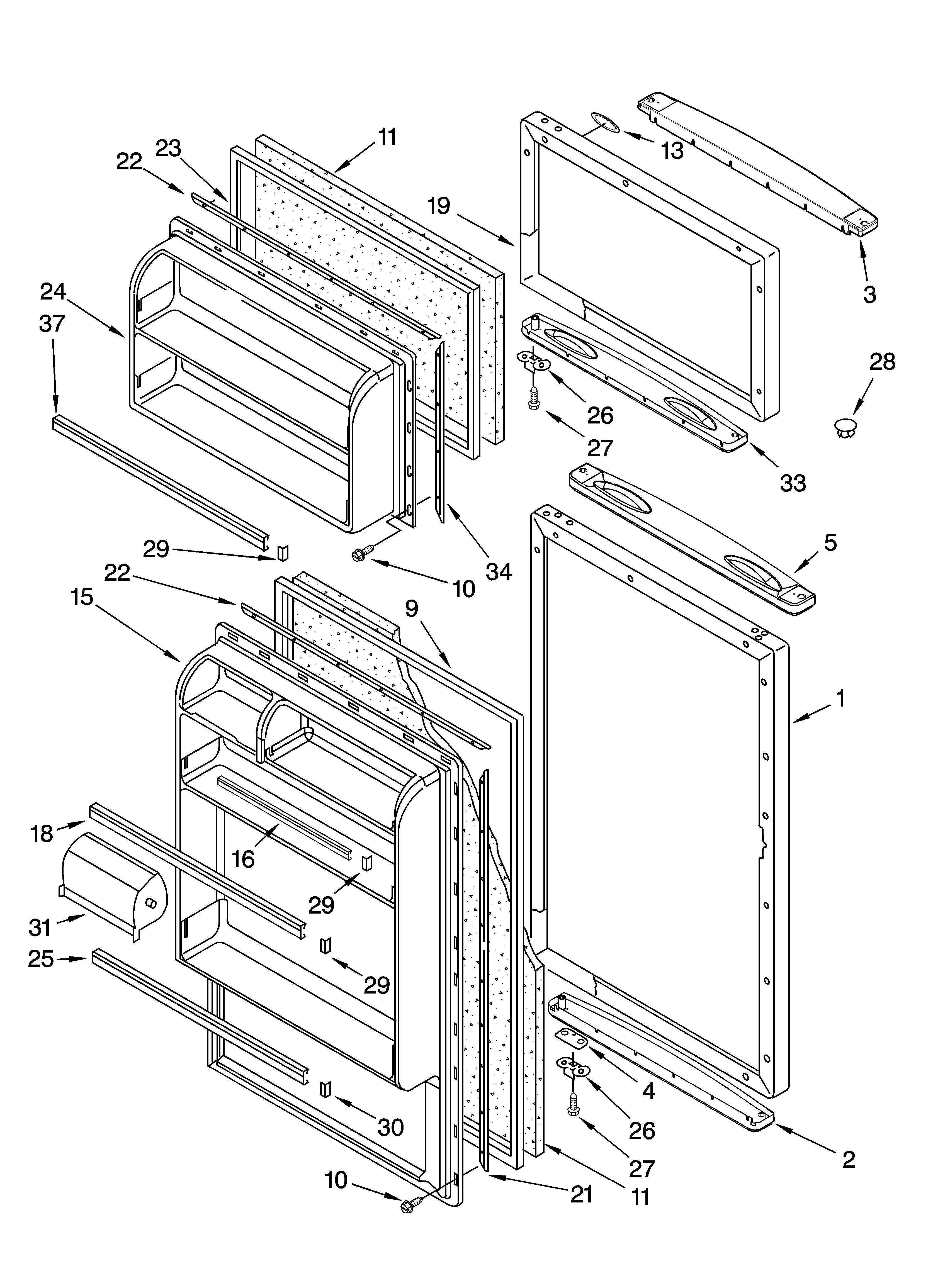 Whirlpool 5ET6WPKRQ00 door parts diagram