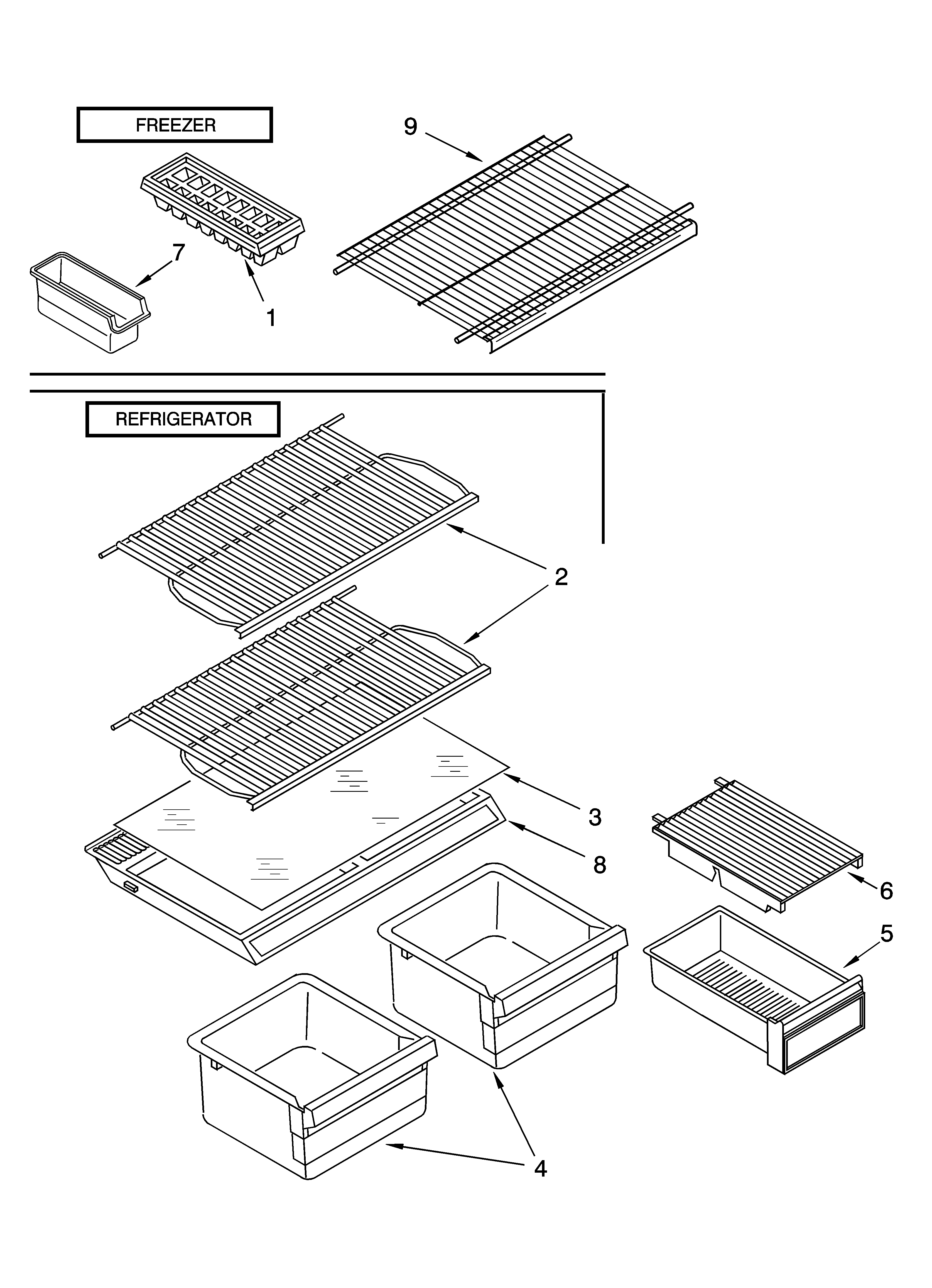 Whirlpool 5ET6WPKRQ00 shelf parts, optional parts diagram