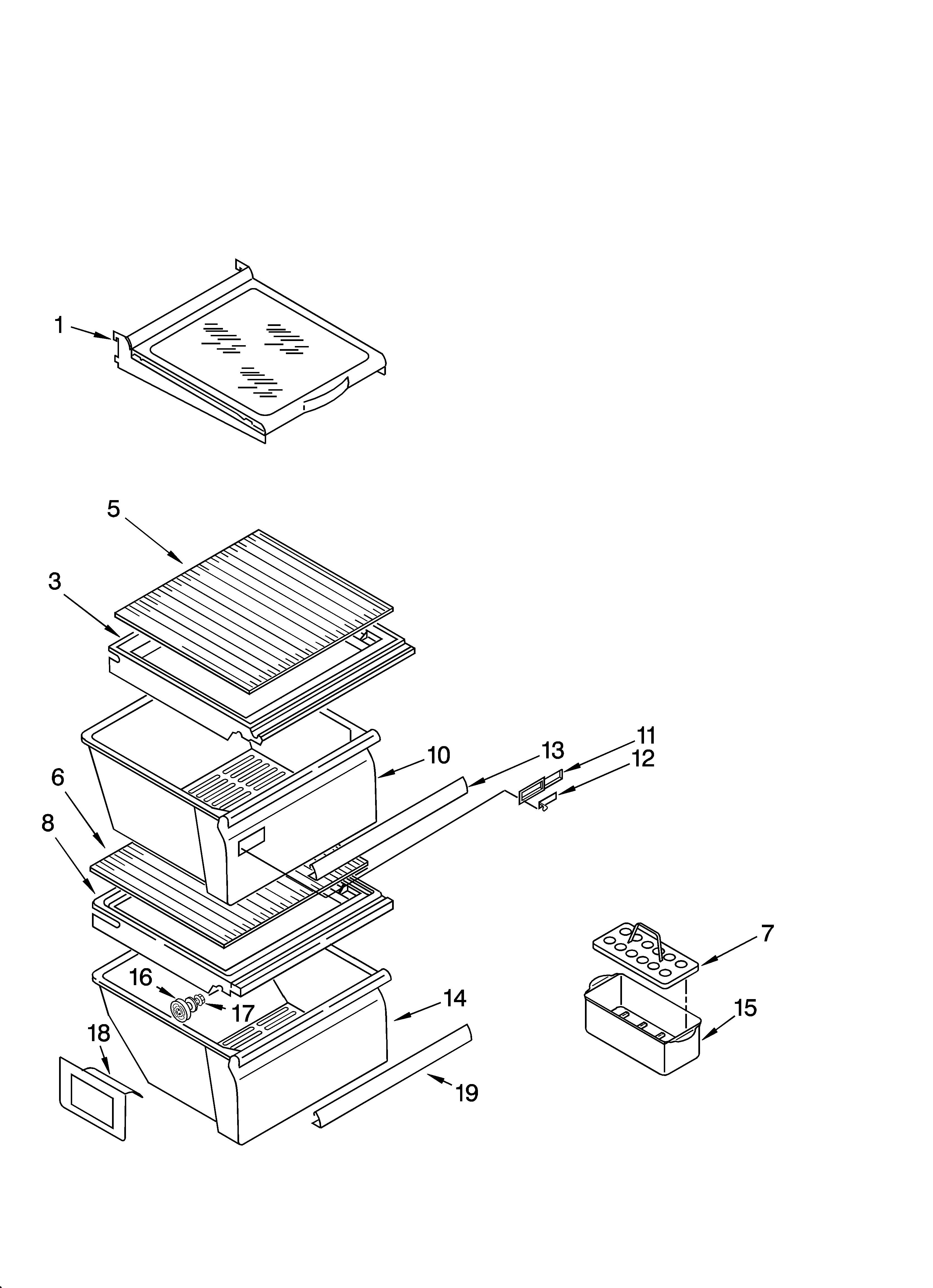 Whirlpool 5VES3FHGRS00 refrigerator shelf parts diagram