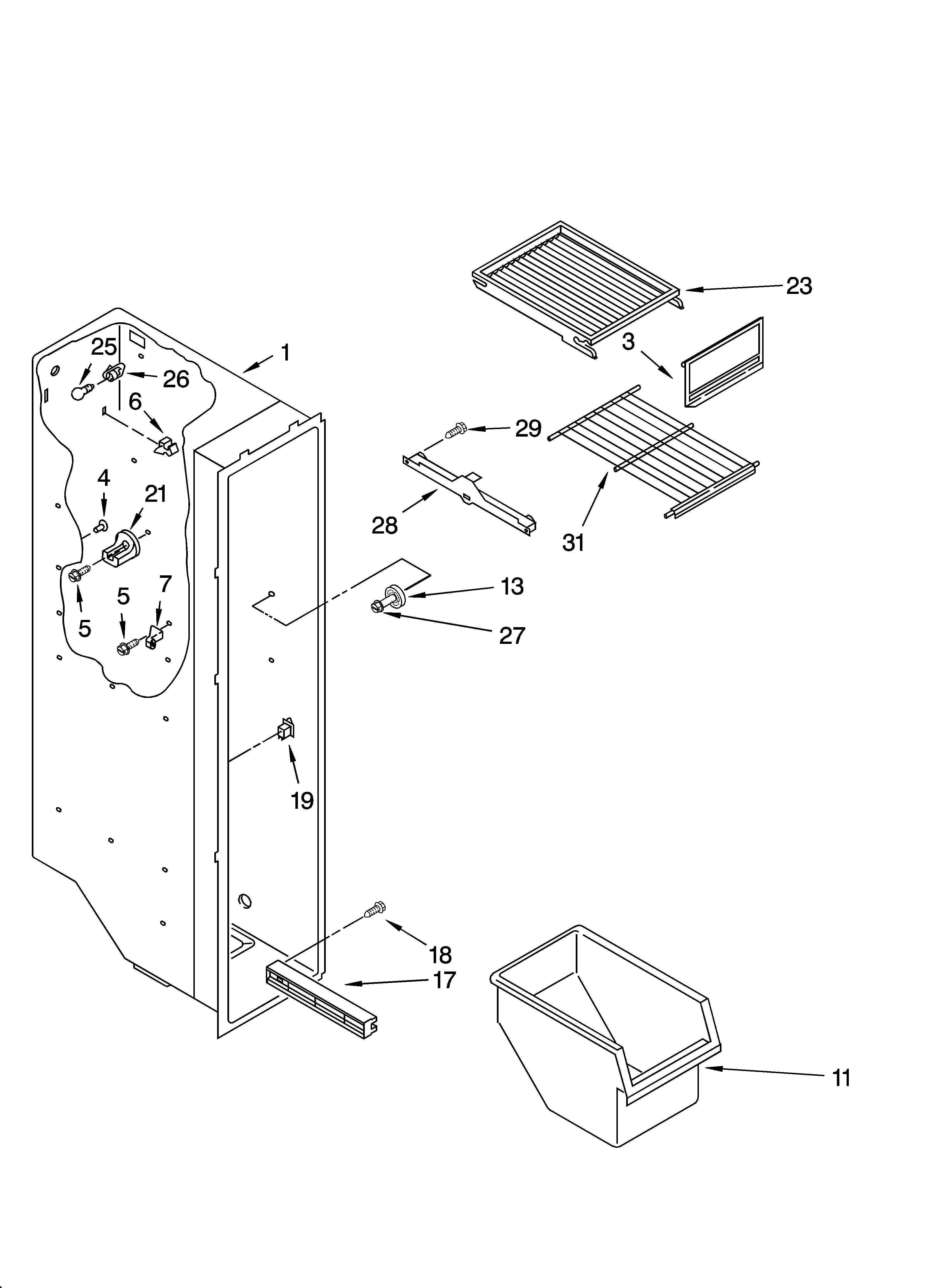 Whirlpool 5VES3FHGRS00 freezer liner parts diagram