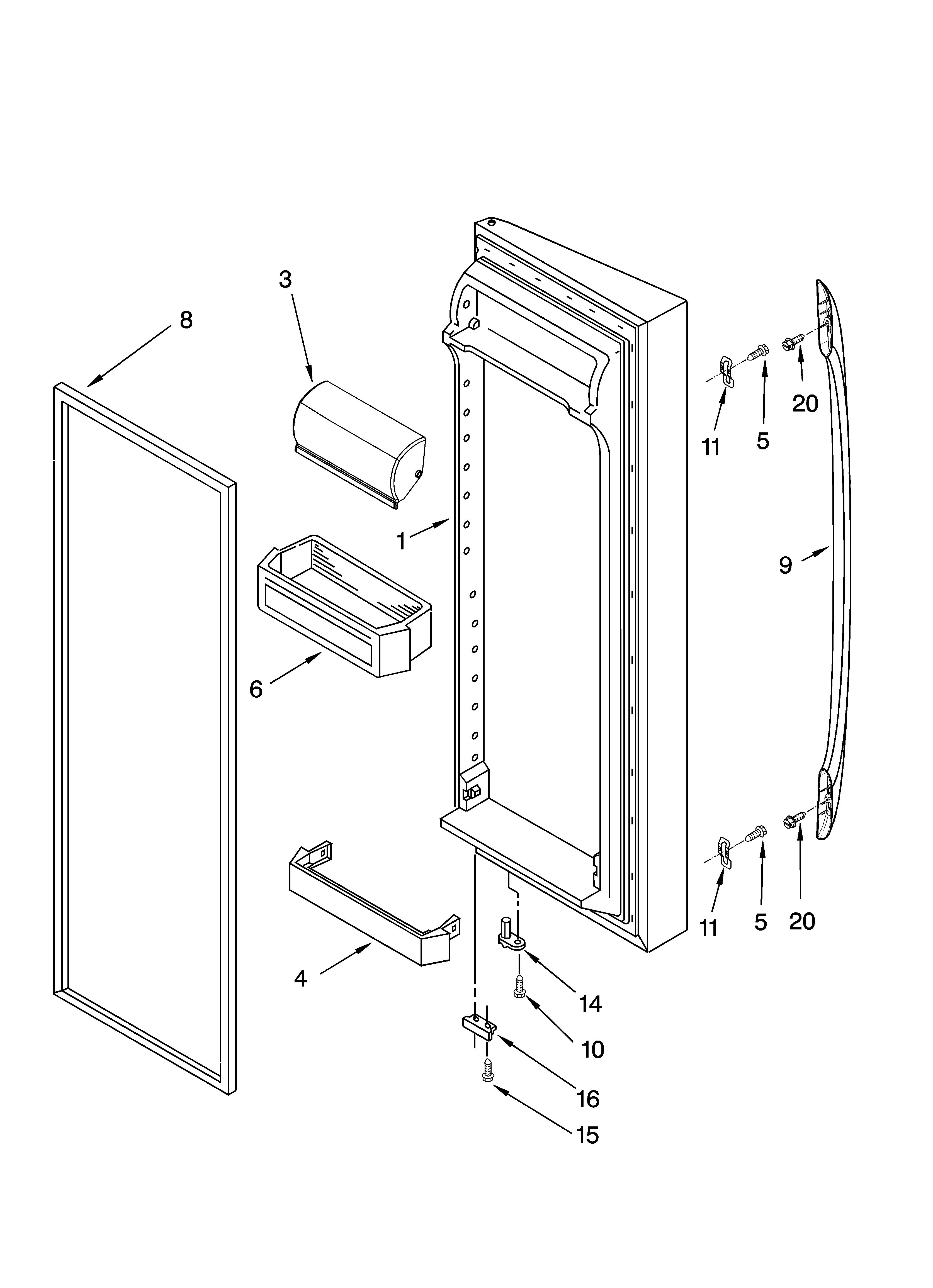 Whirlpool 5VES3FHGRS00 refrigerator door parts diagram