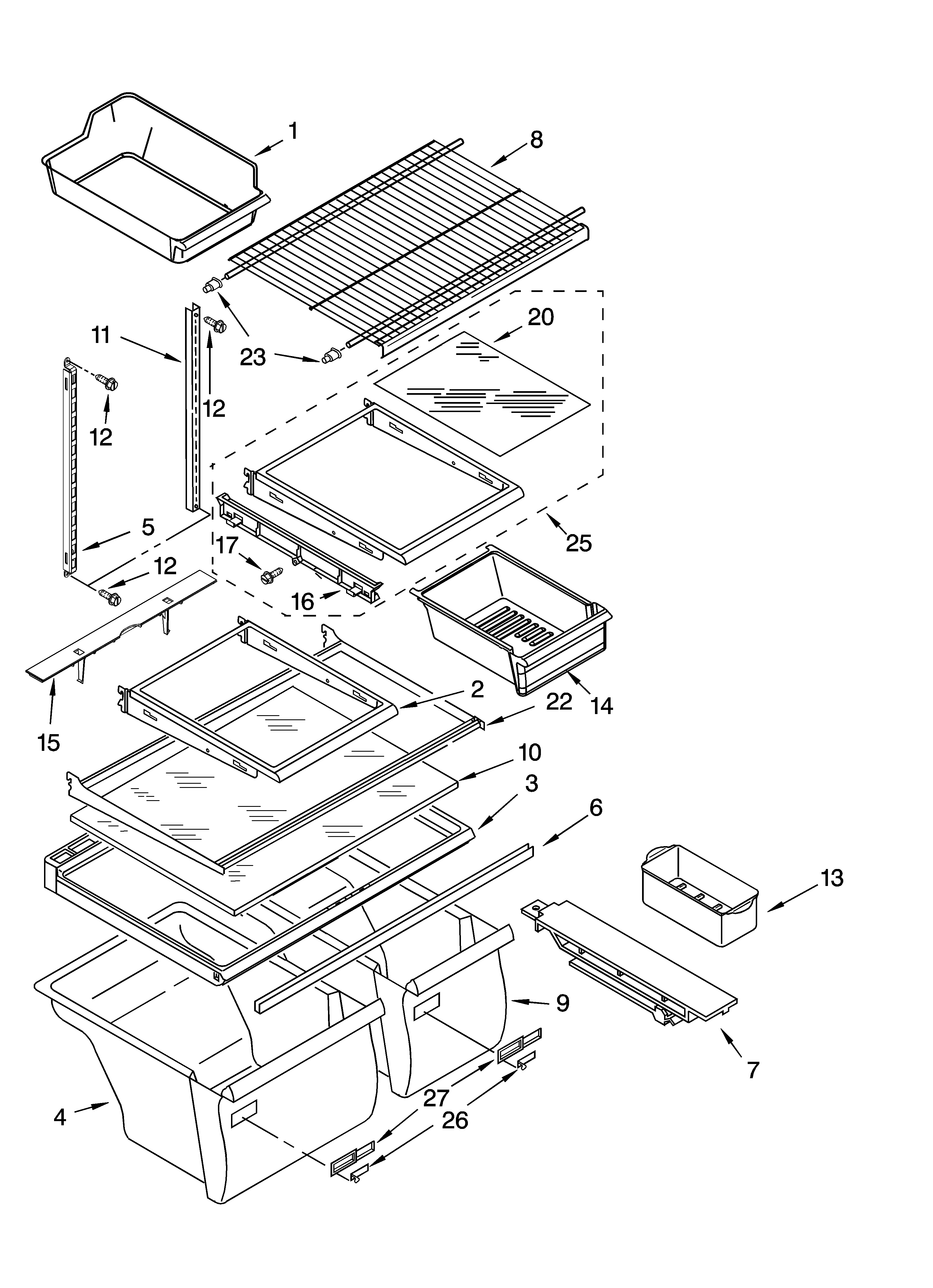 Whirlpool ET9FHTXMT02 shelf parts diagram