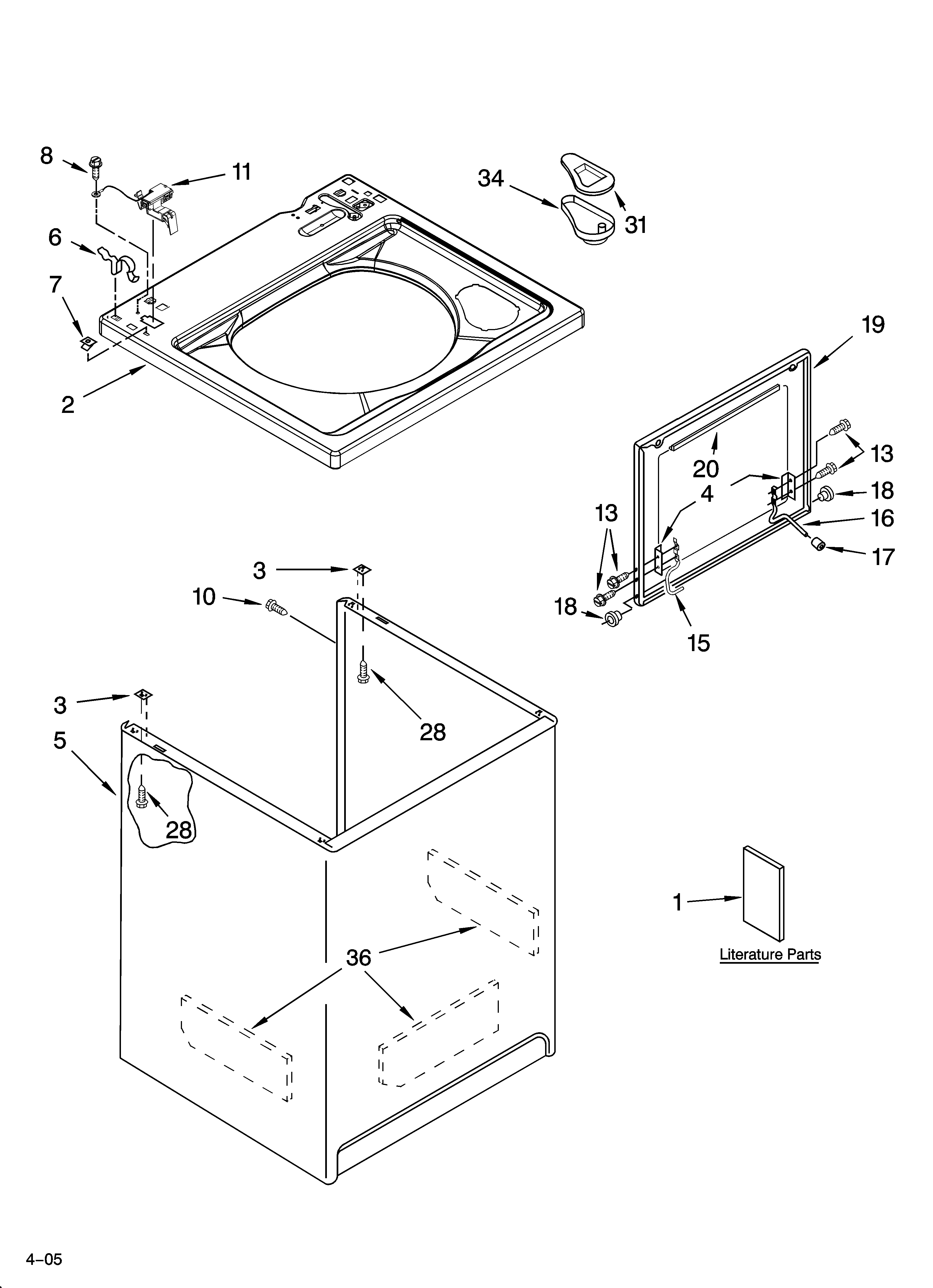 KitchenAid KAWS750LQ3 top and cabinet parts diagram