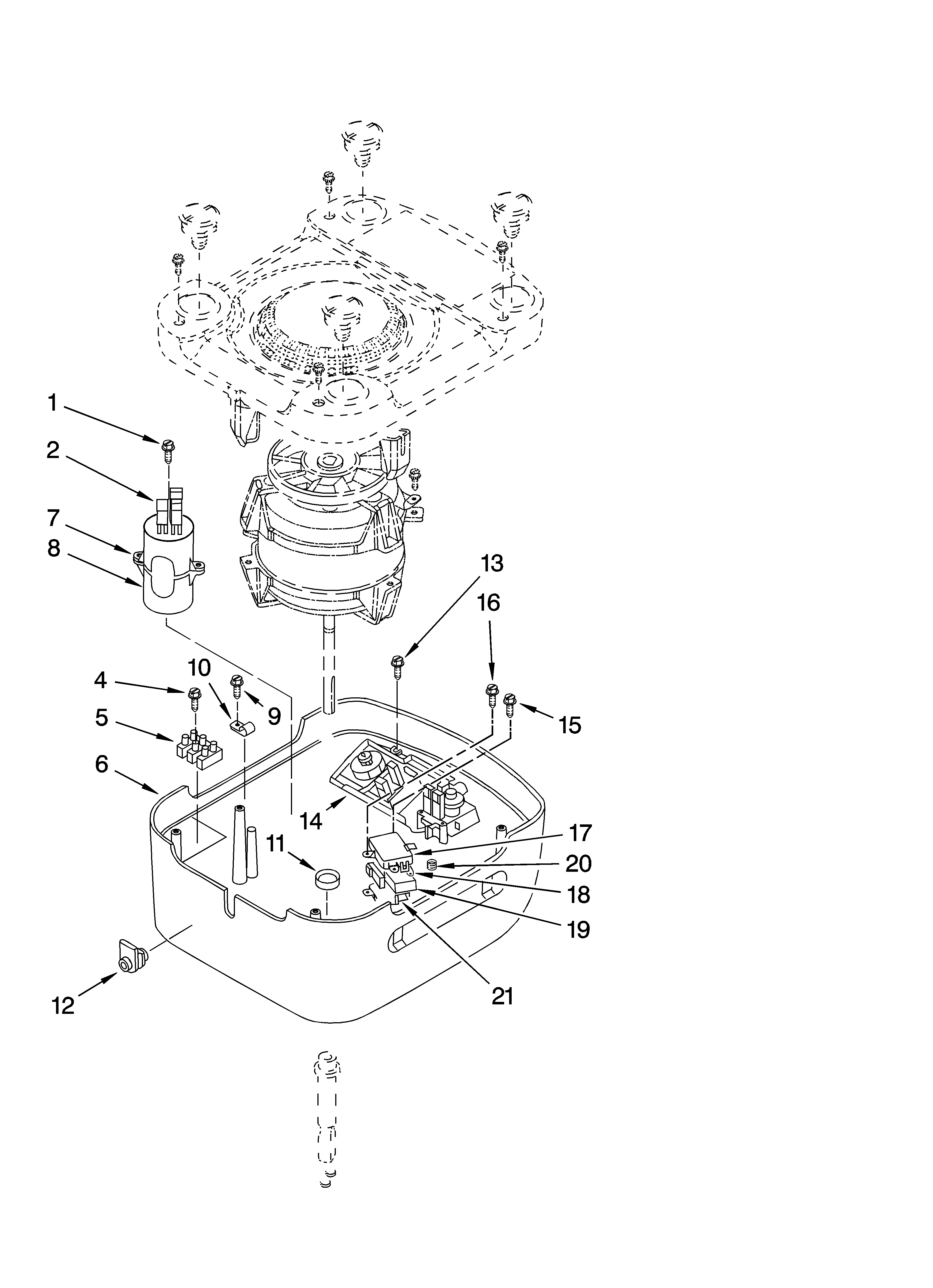 KitchenAid KPFP850 motor and housing parts bottom view diagram