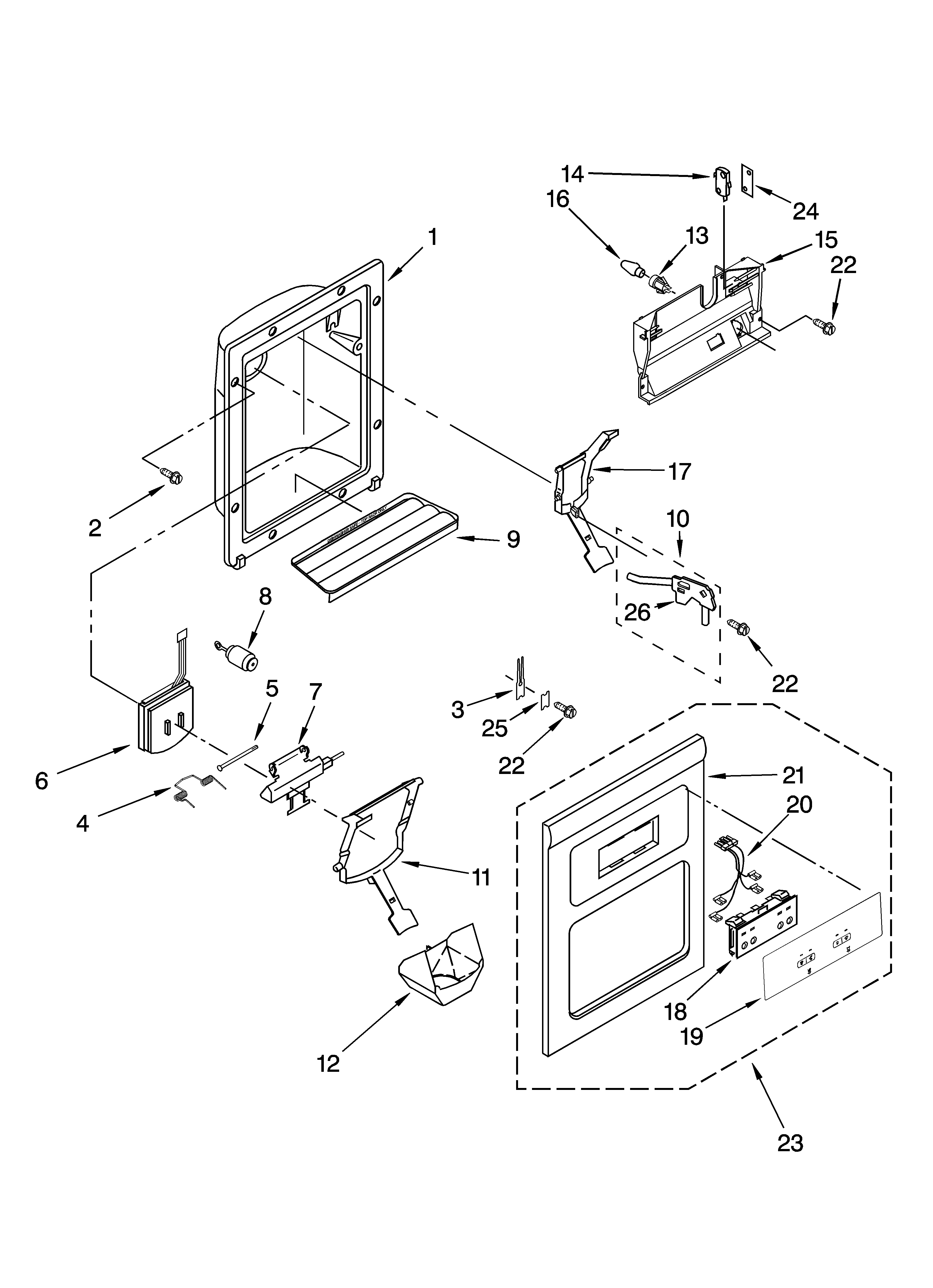 Estate TS25AGXRD00 dispenser front parts diagram