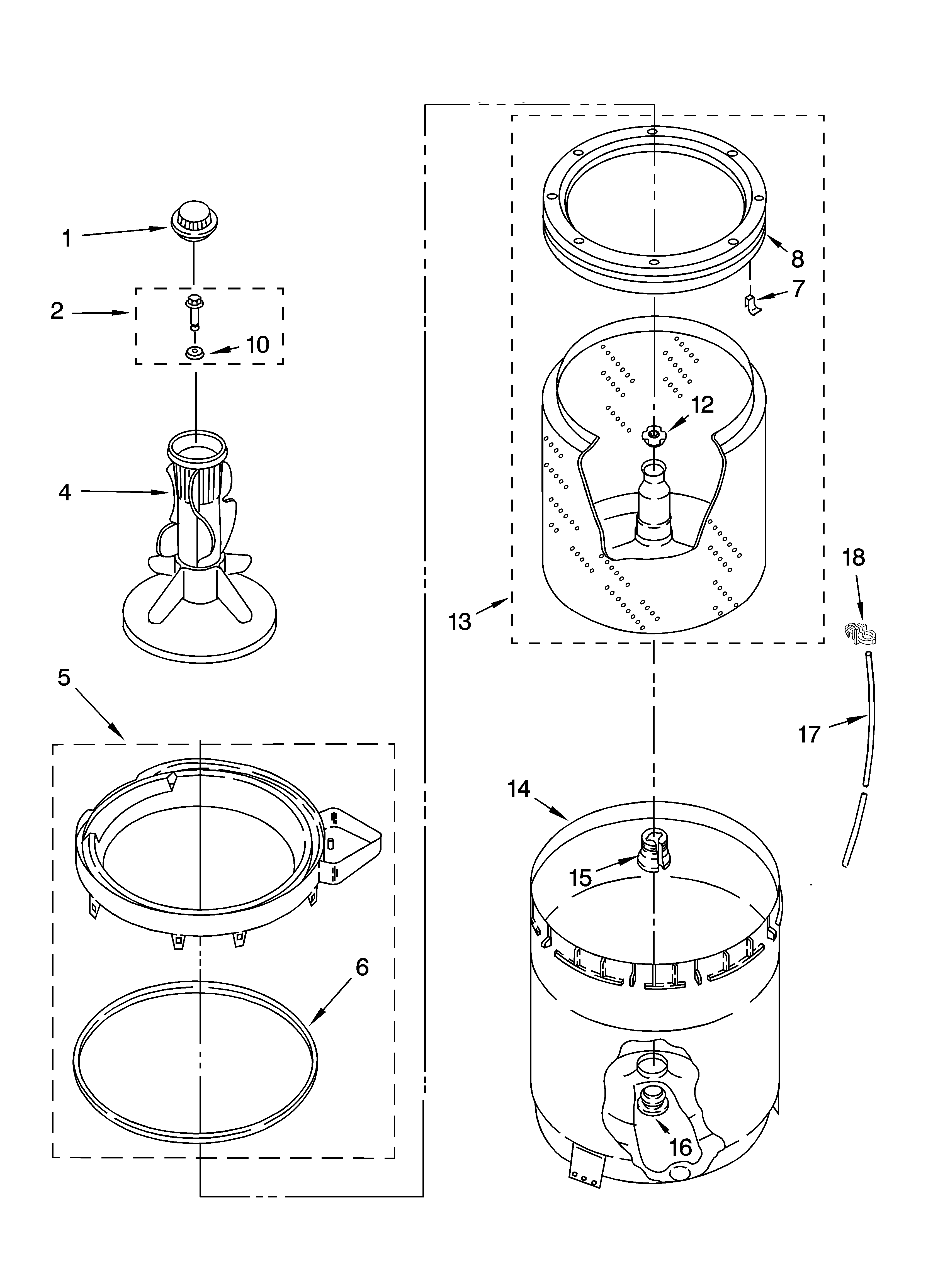 Estate TAWB300RW0 agitator, basket and tub parts diagram