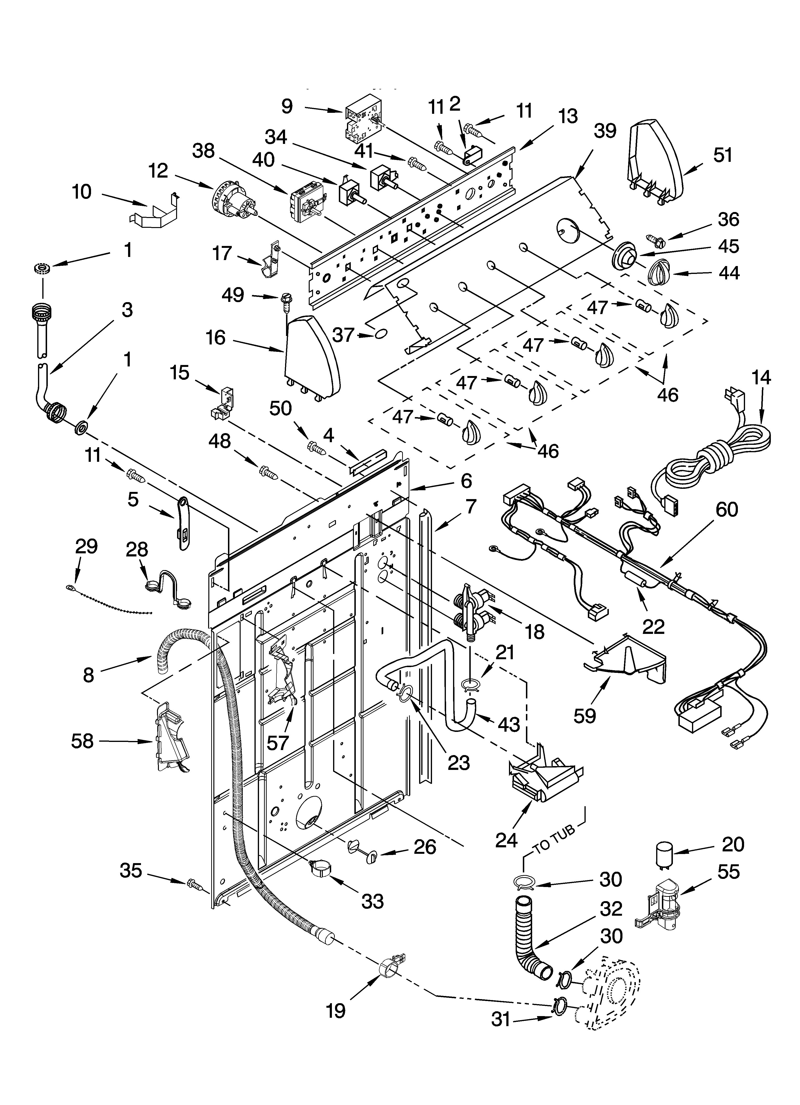 Whirlpool GST9679PW2 controls and rear panel parts diagram