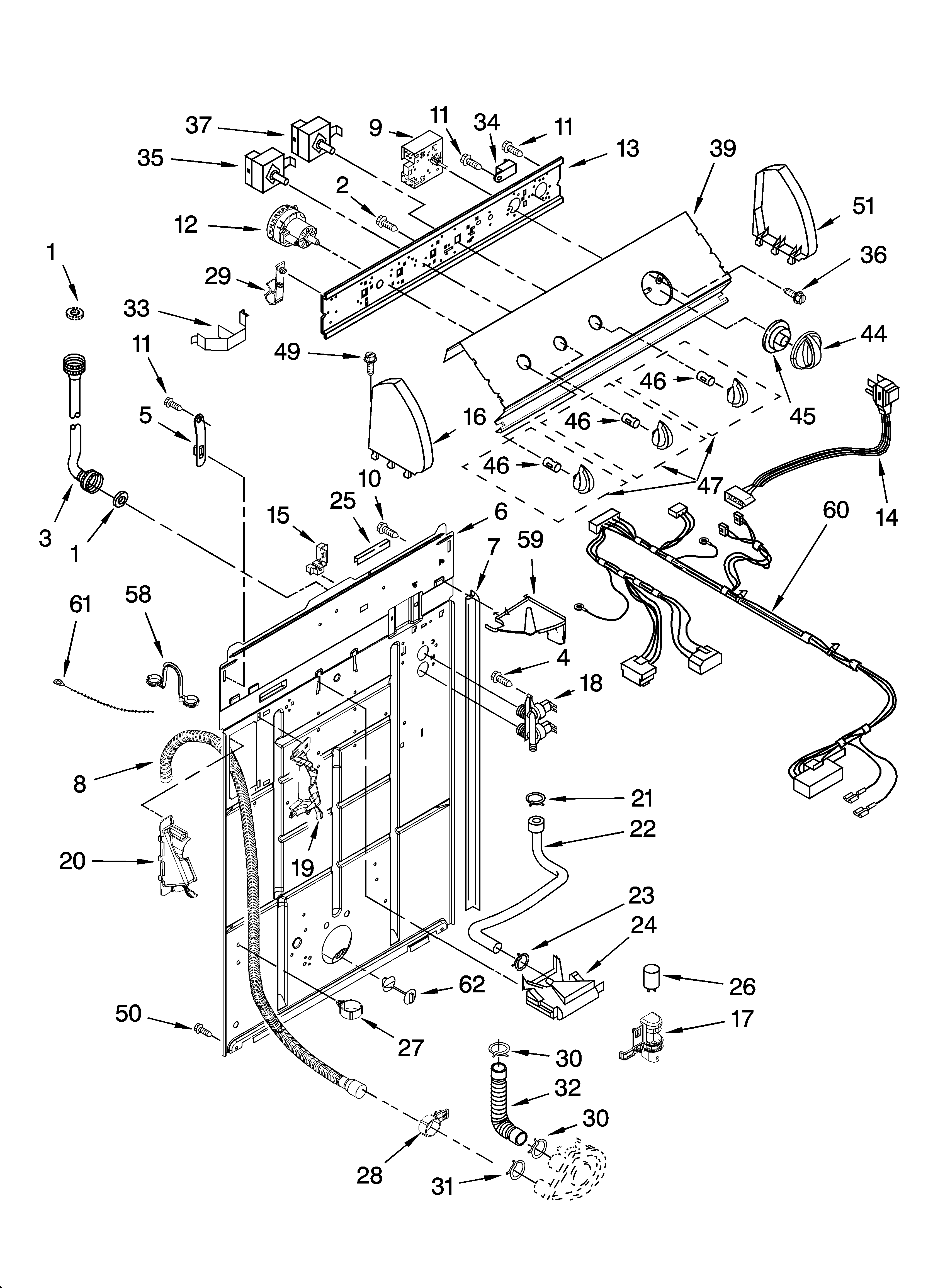 Whirlpool LSQ9030PQ2 controls and rear panel parts diagram
