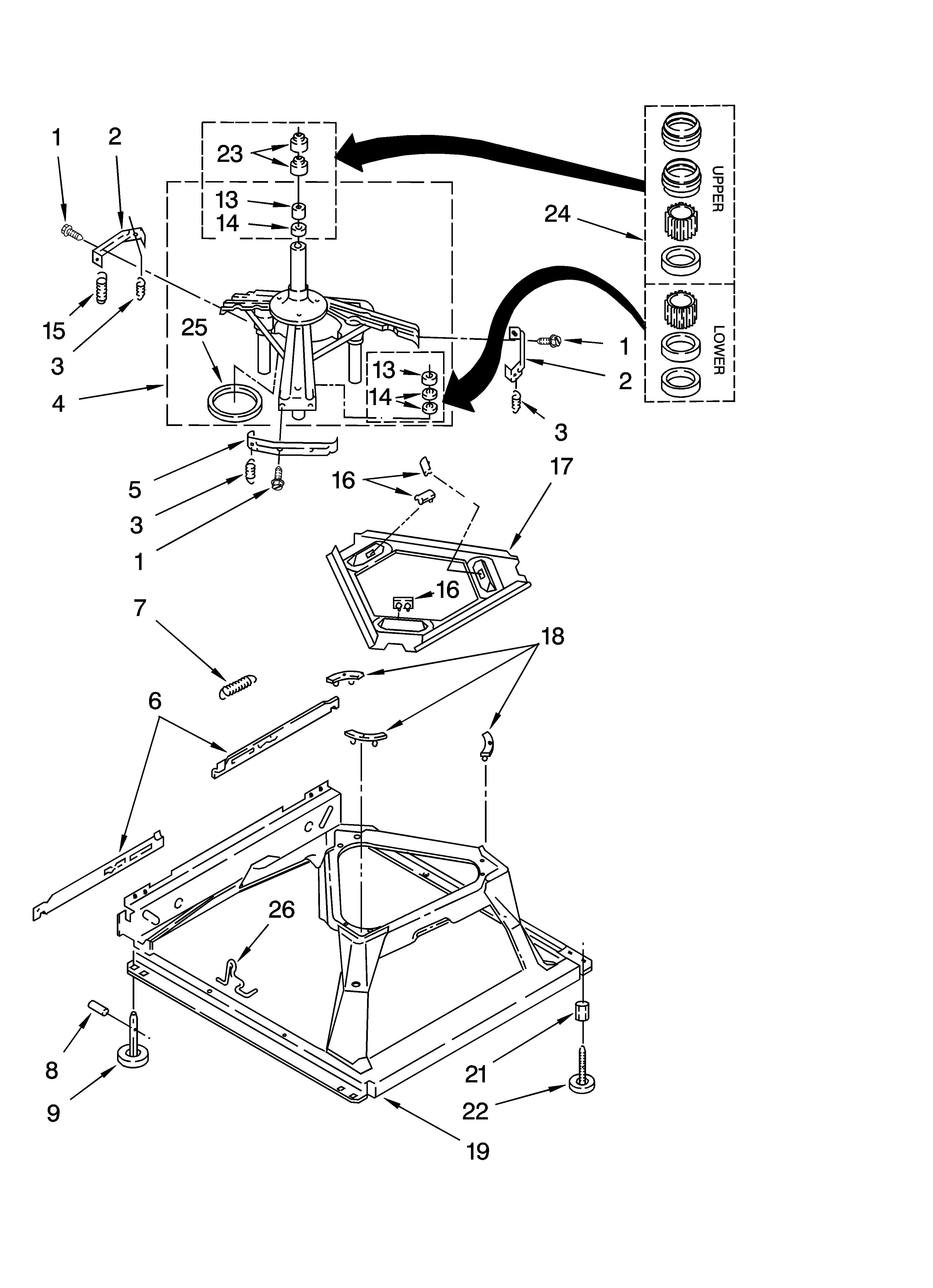 Whirlpool LSQ9200PT1 machine base parts diagram