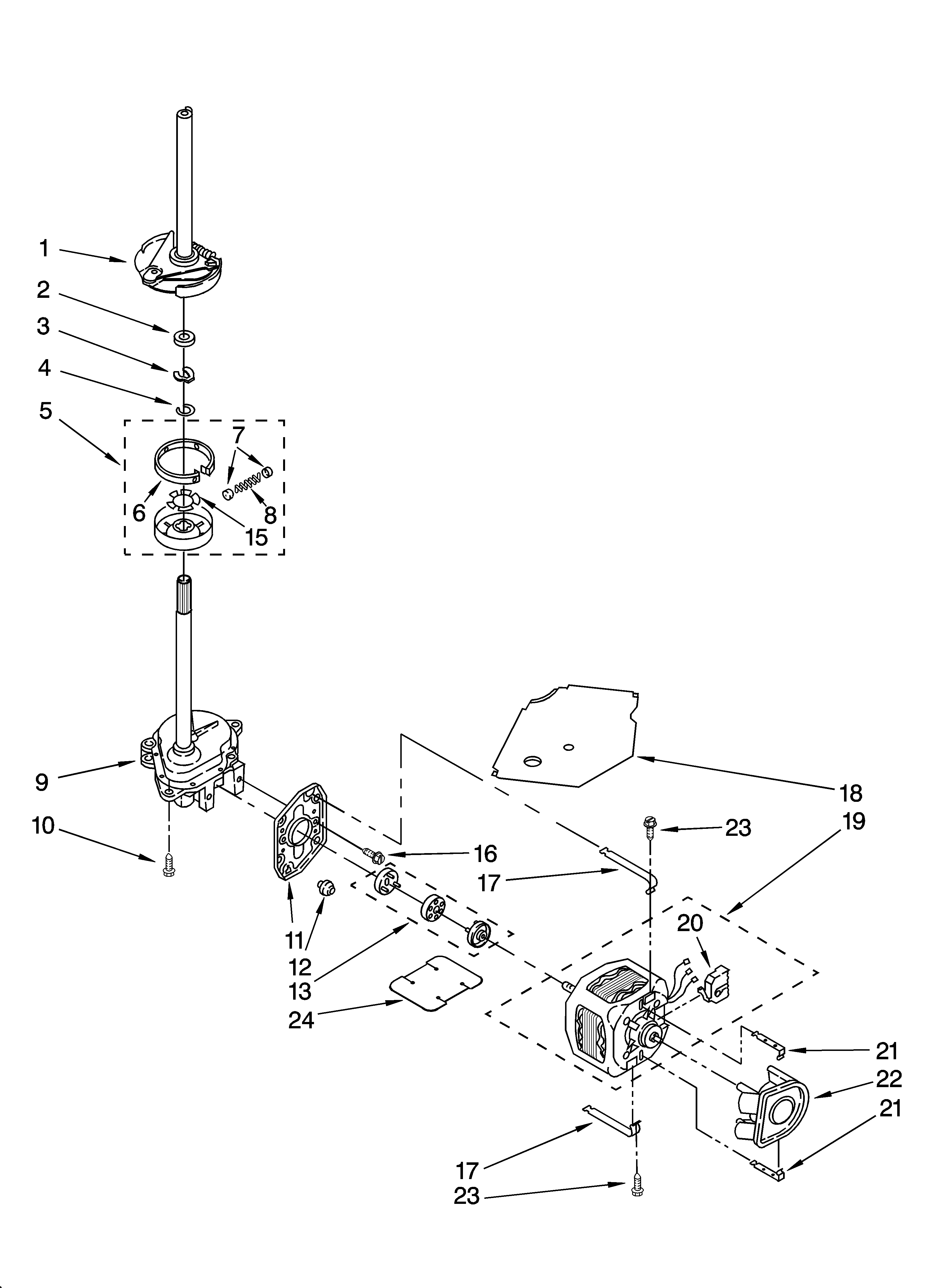 Whirlpool LSQ9549PW3 brake, clutch, gearcase, motor and pump parts diagram