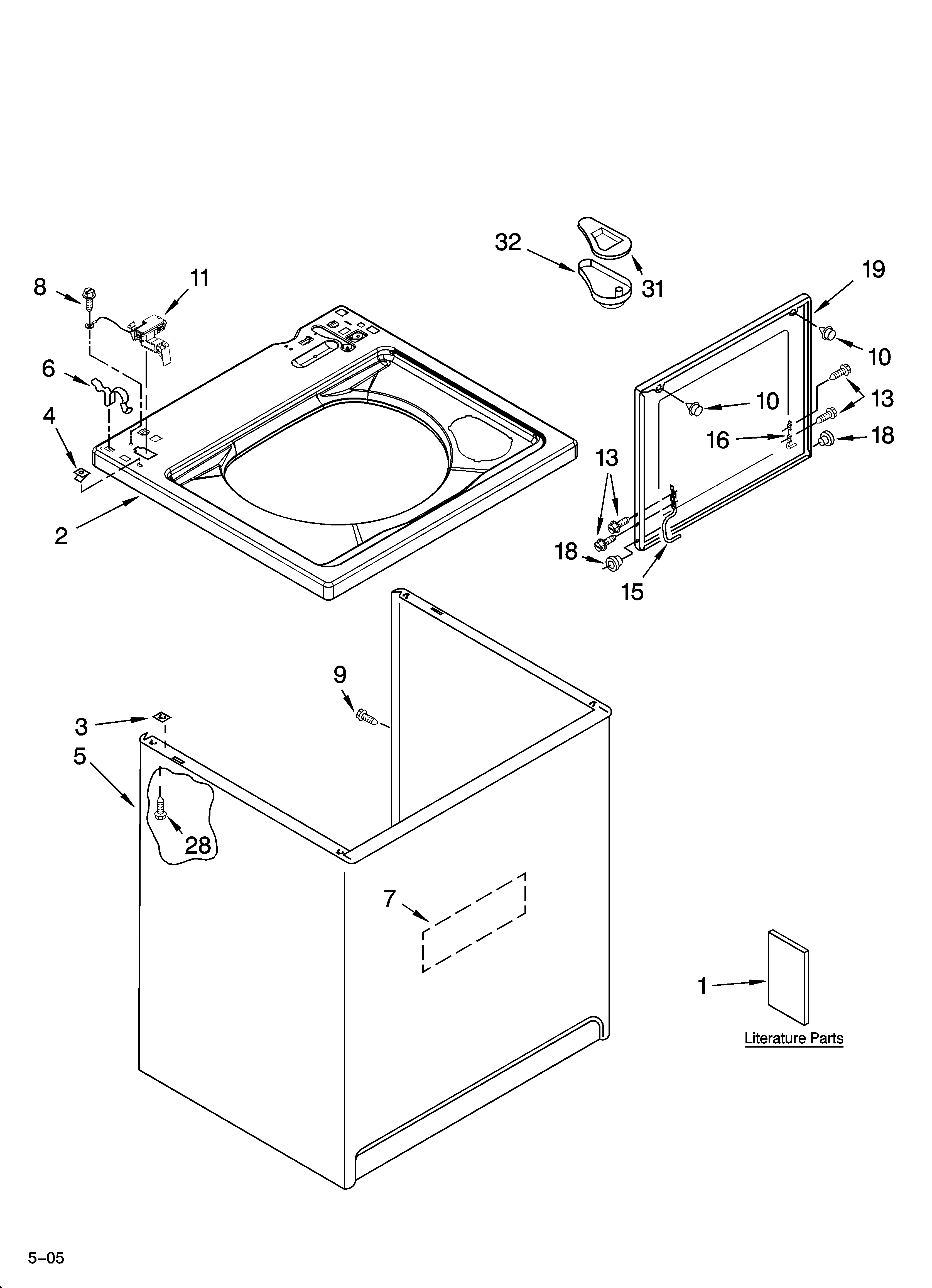 Whirlpool LSQ9659PG3 top and cabinet parts diagram