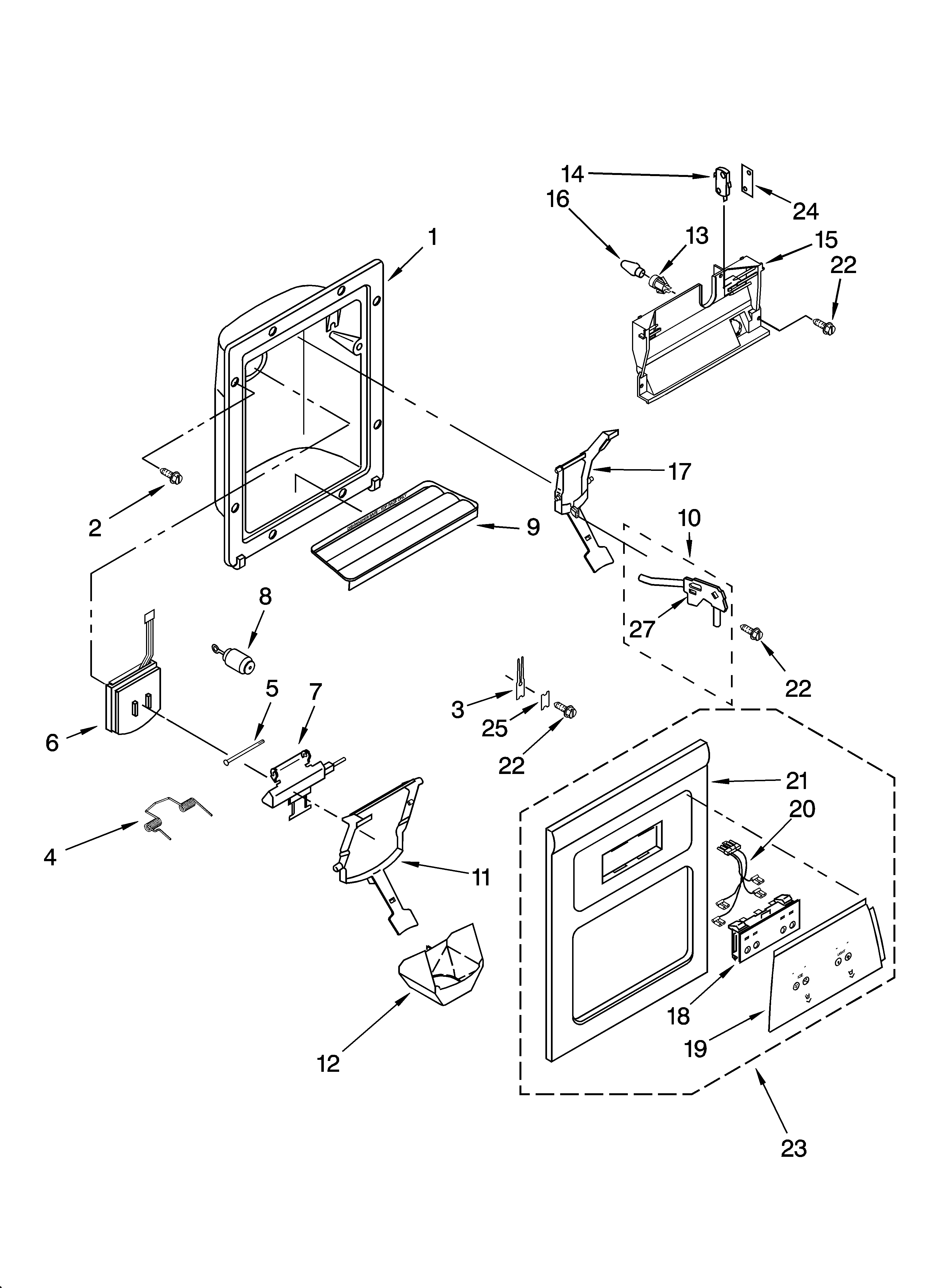 Whirlpool ED2NHGXRL00 dispenser front parts diagram