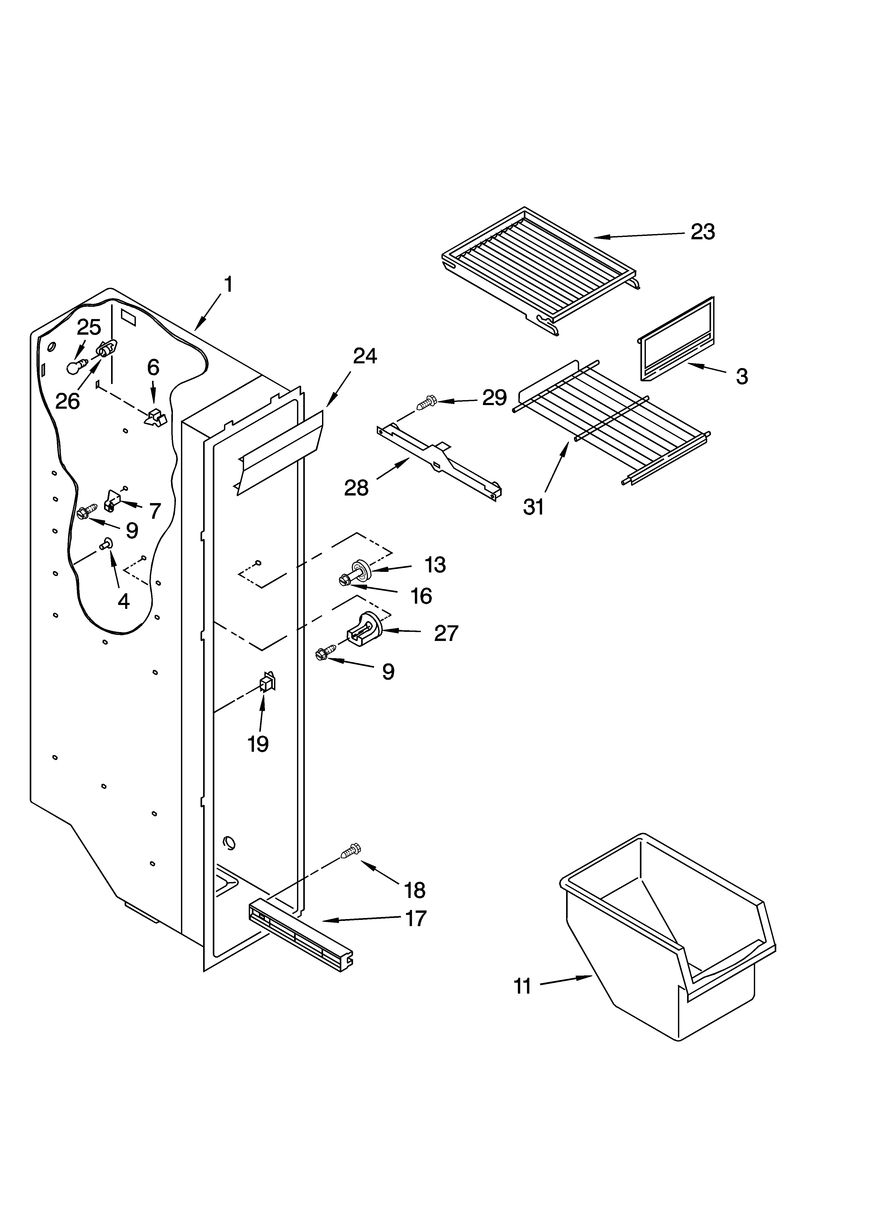 Whirlpool ED5CHQXKQ04 freezer liner parts diagram