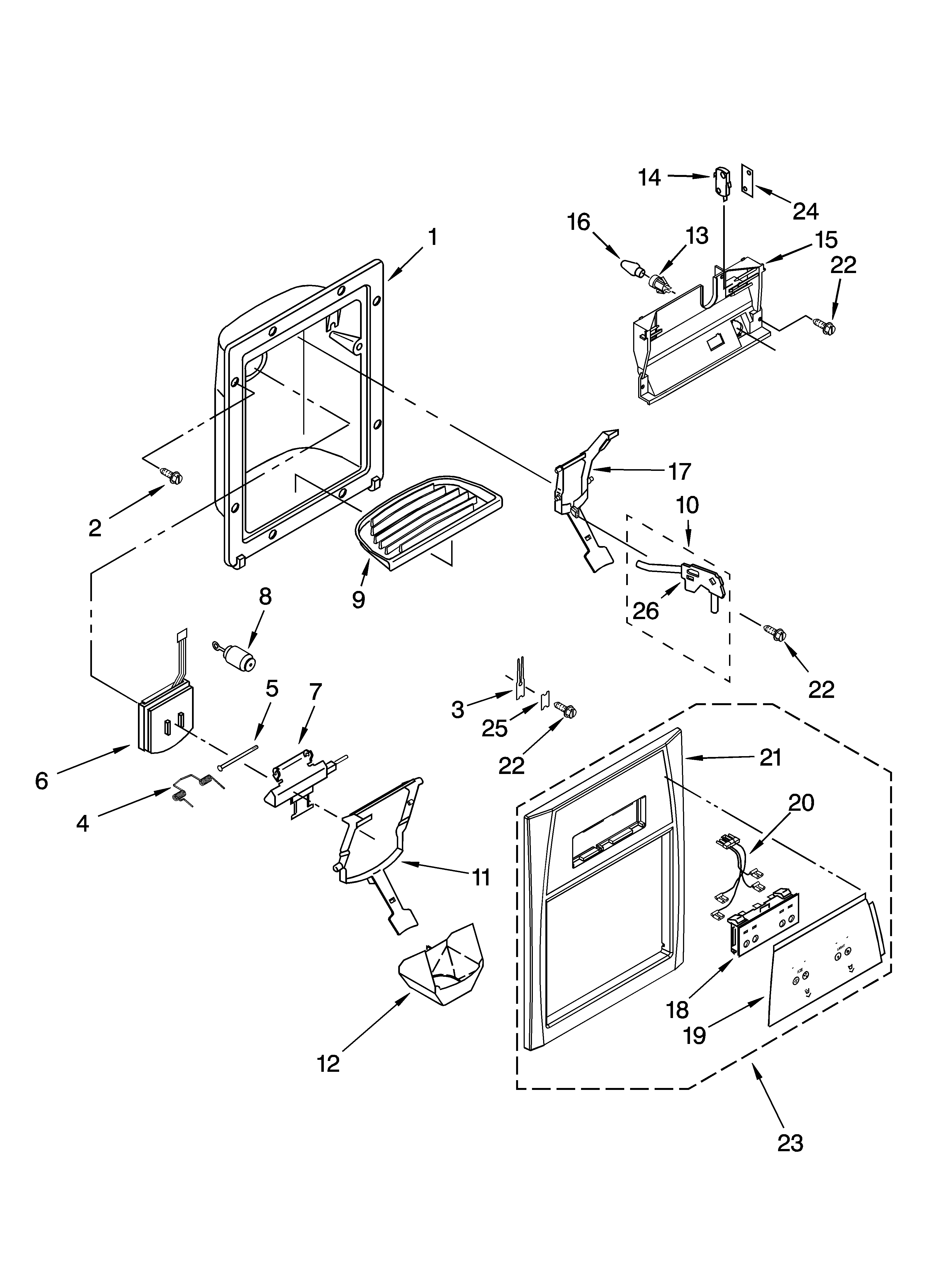 Whirlpool ED5CHQXKQ04 dispenser front parts diagram