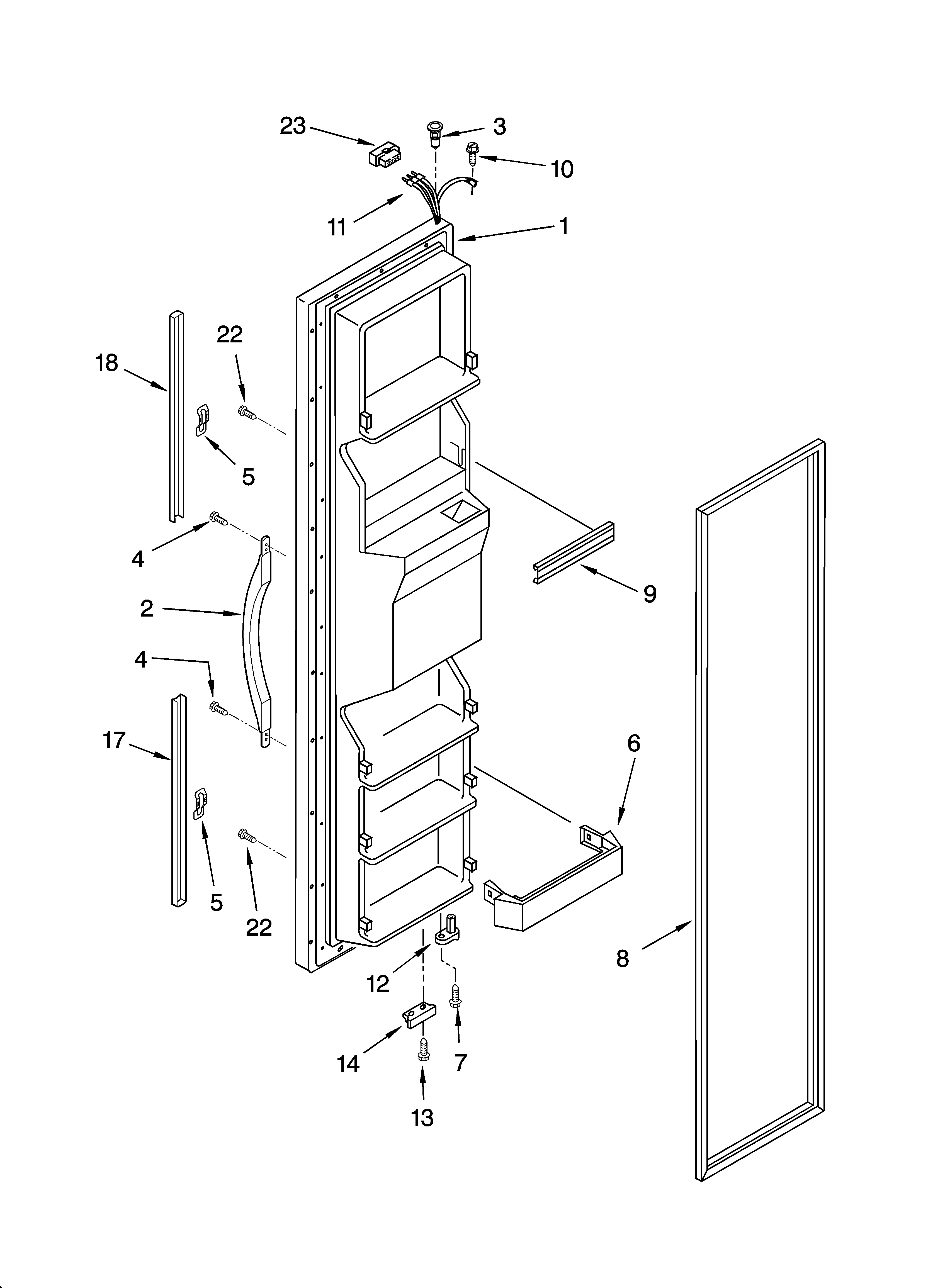 Whirlpool ED5RHEXNL01 freezer door parts diagram