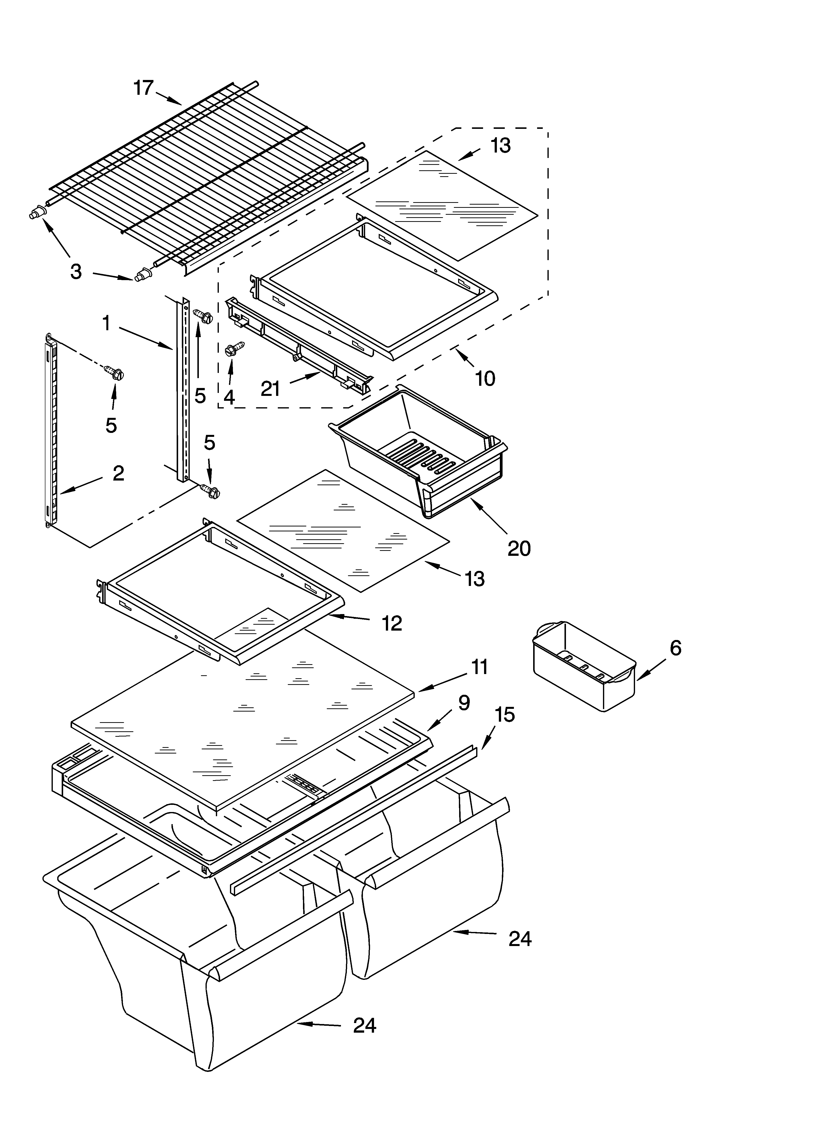 Whirlpool ET1FTEXMQ03 shelf parts, optional parts diagram