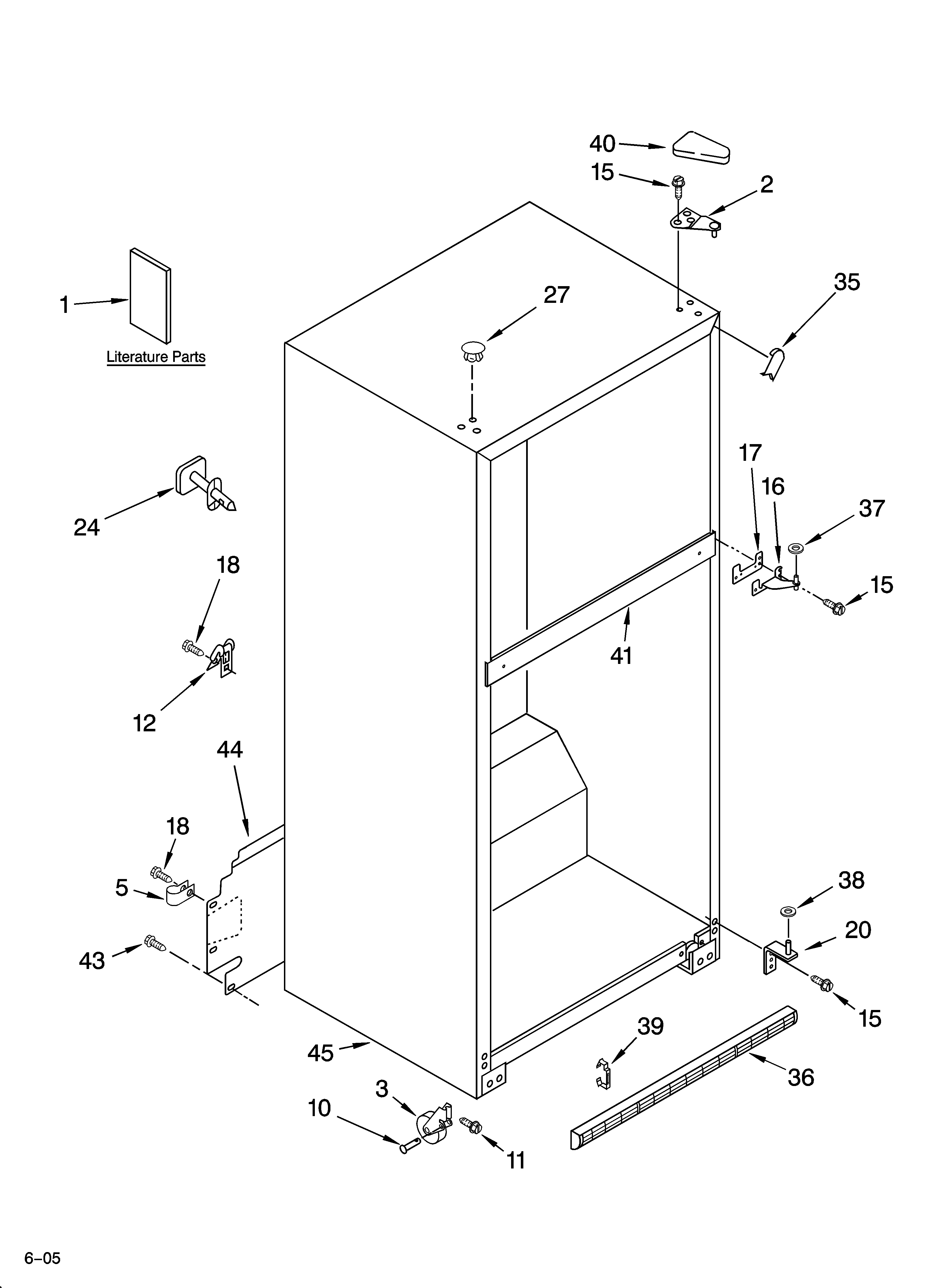 Whirlpool ET1LFKXKB05 cabinet parts diagram