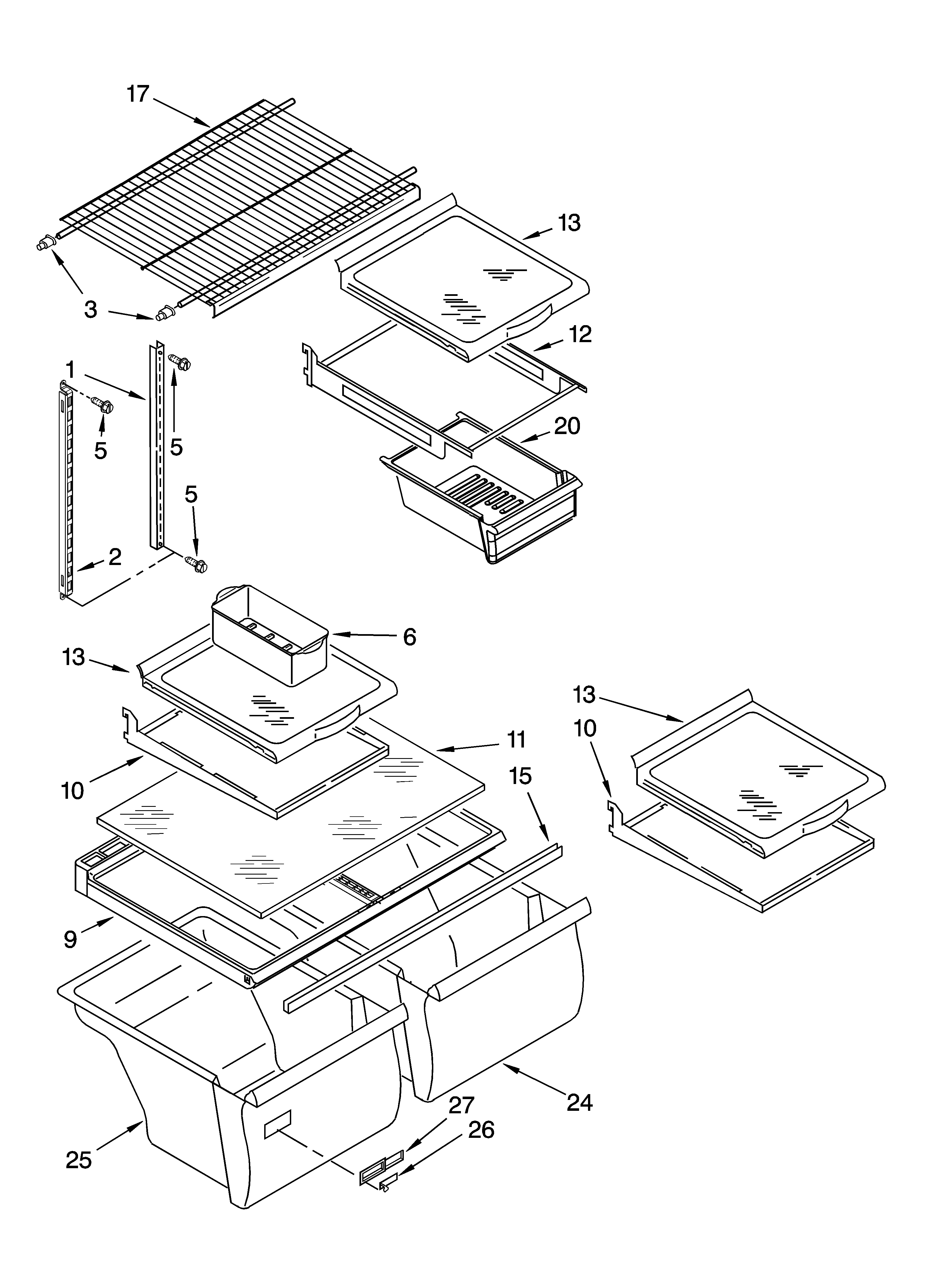 Whirlpool ET1LFKXKB05 shelf parts, optional parts diagram