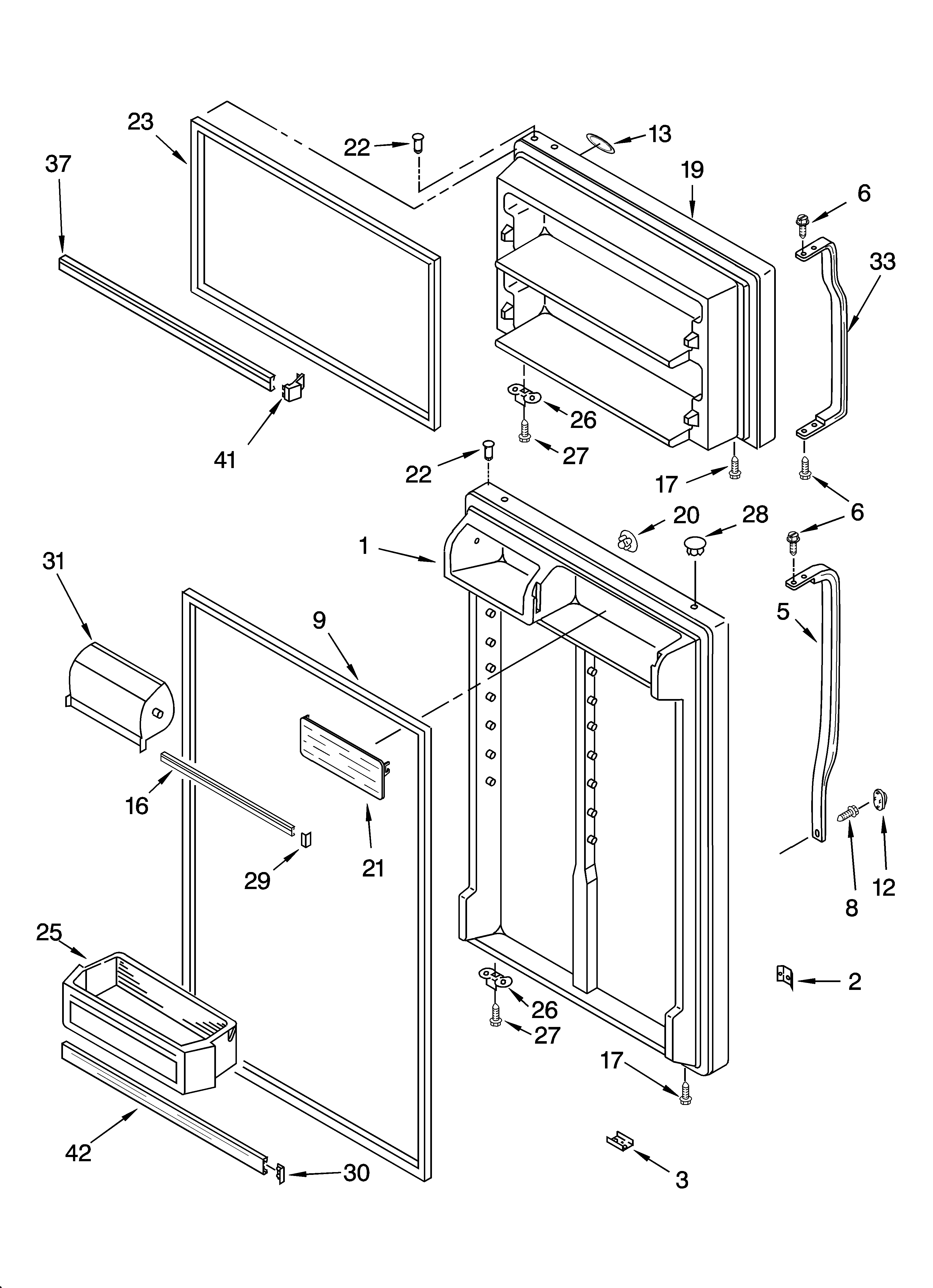 Whirlpool ET1PHKXPT02 door parts diagram