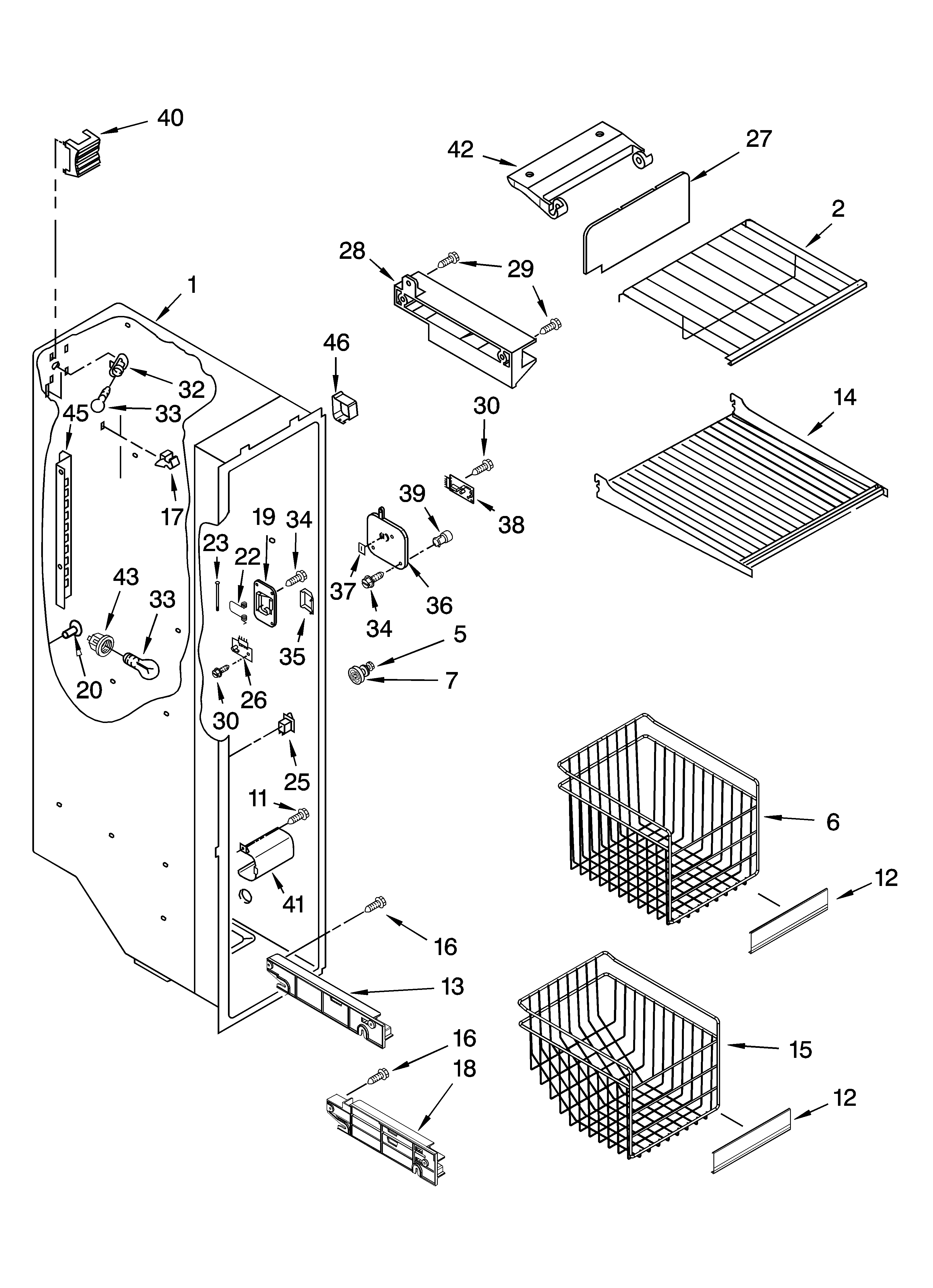 Whirlpool GF6NFEXRB00 freezer liner parts diagram