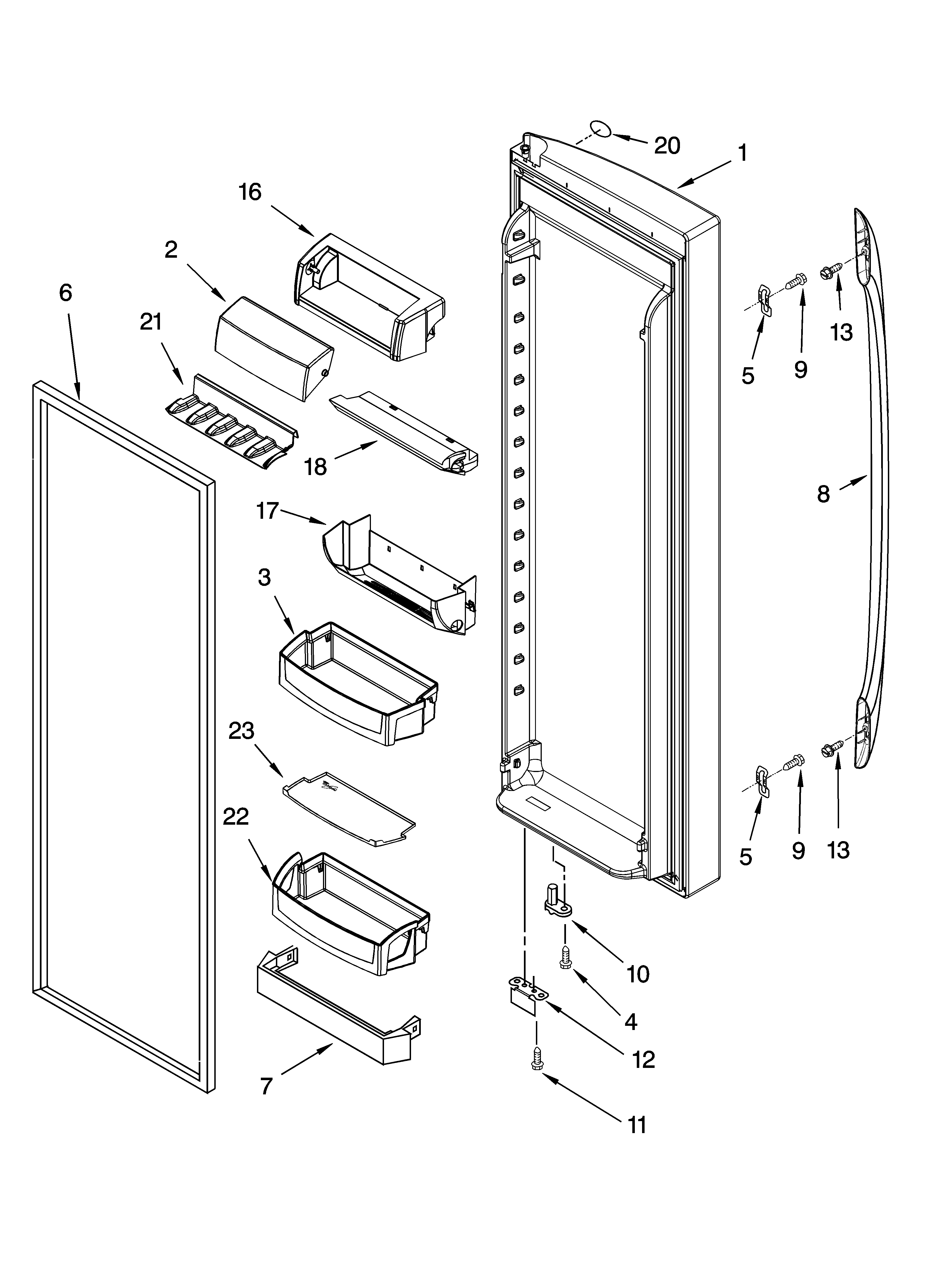 Whirlpool GF6NFEXRB00 refrigerator door parts diagram
