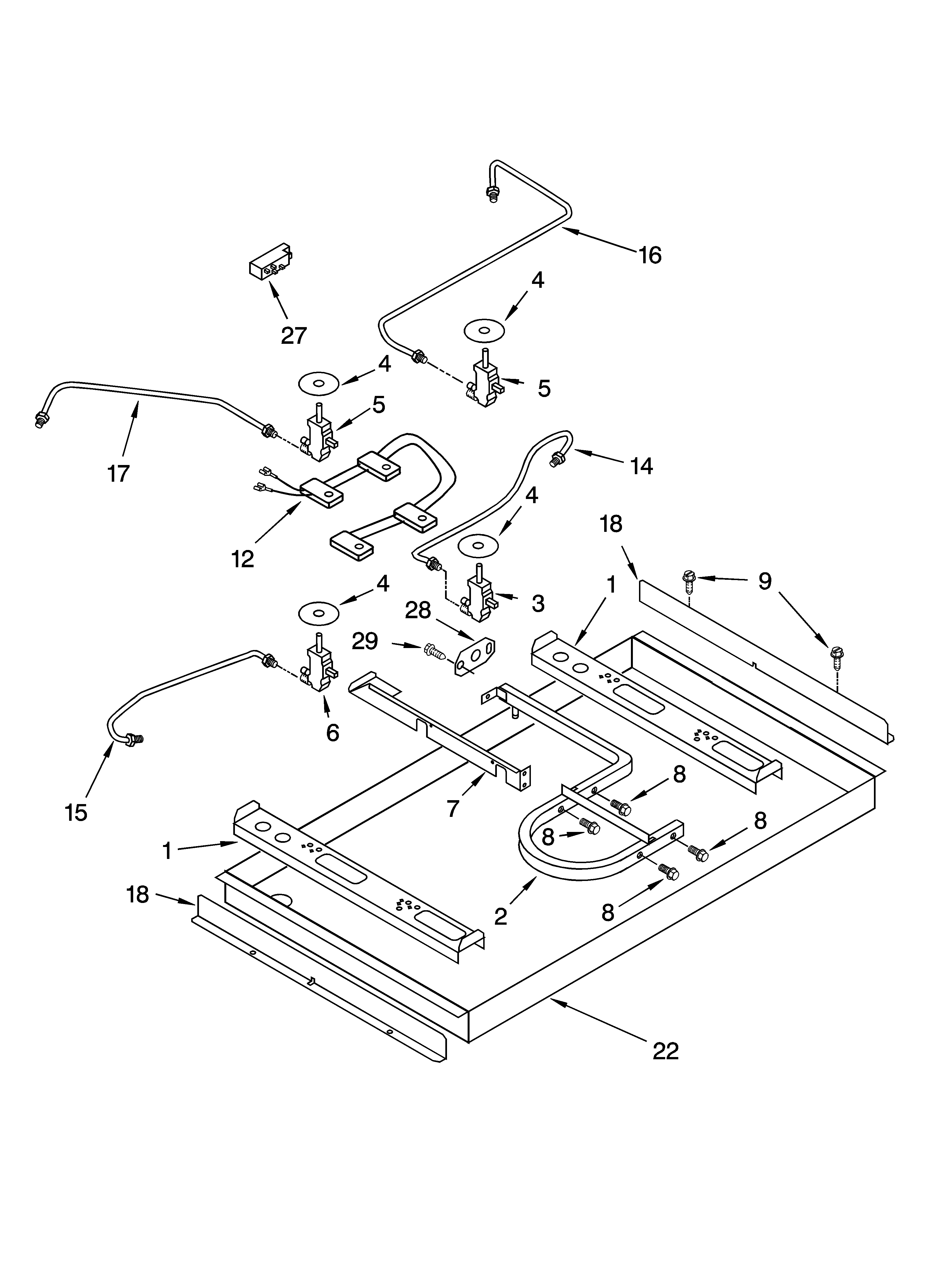 KitchenAid KGCC505HWH04 burner box, gas valves, and switches, optional parts diagram
