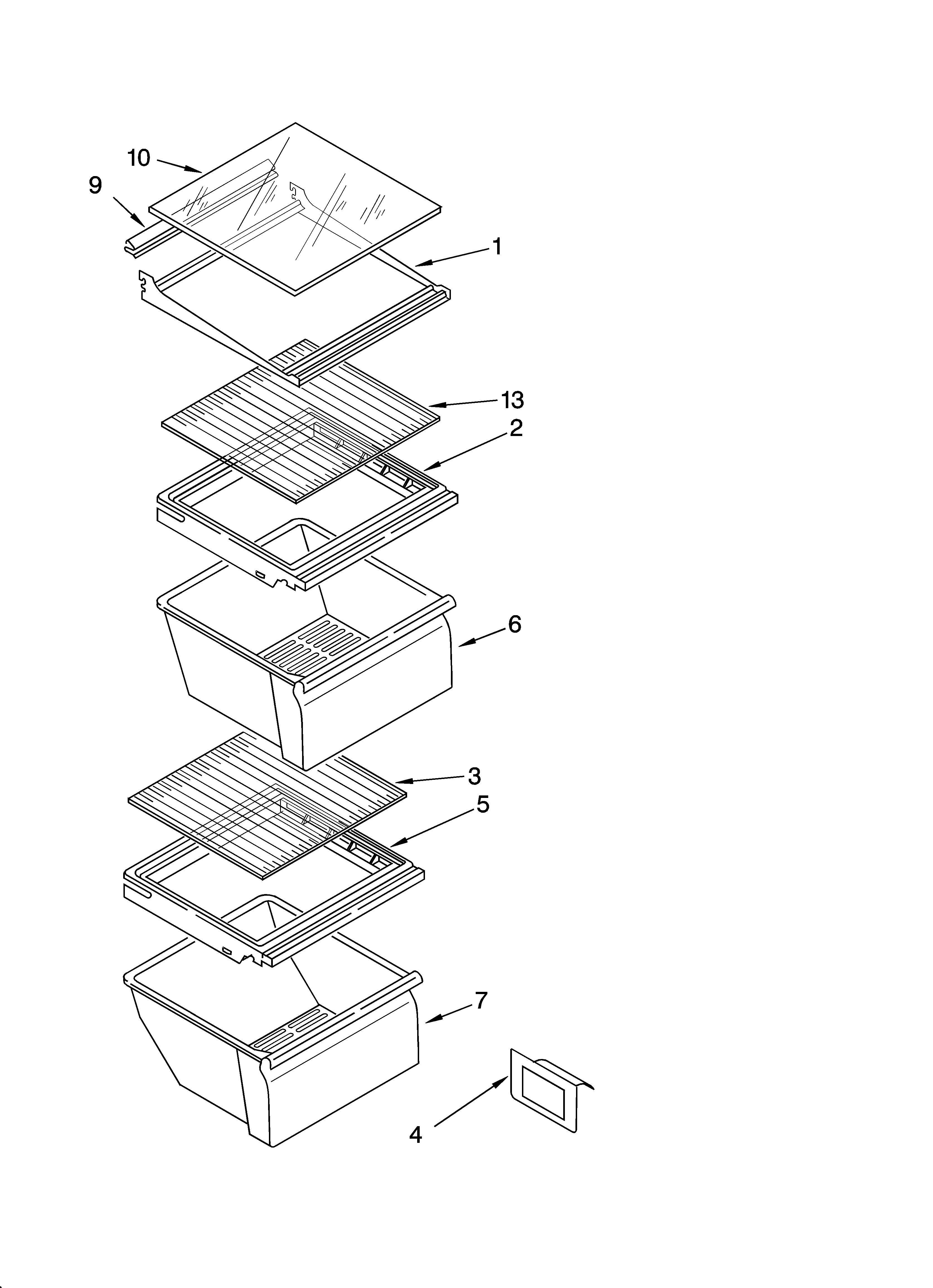 Roper RS25AGXNQ01 refrigerator shelf parts diagram