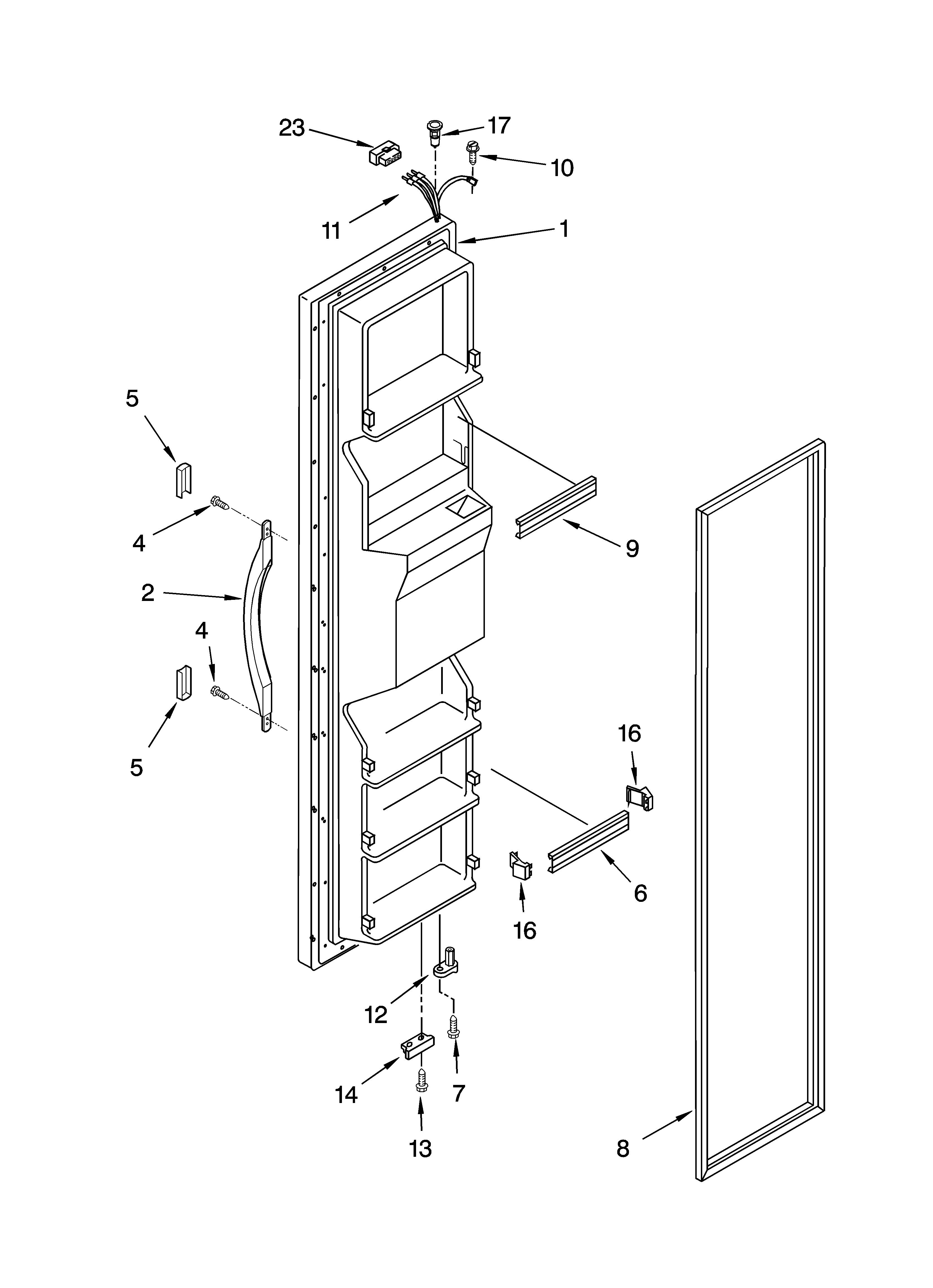 Roper RS25AGXNQ01 freezer door parts diagram