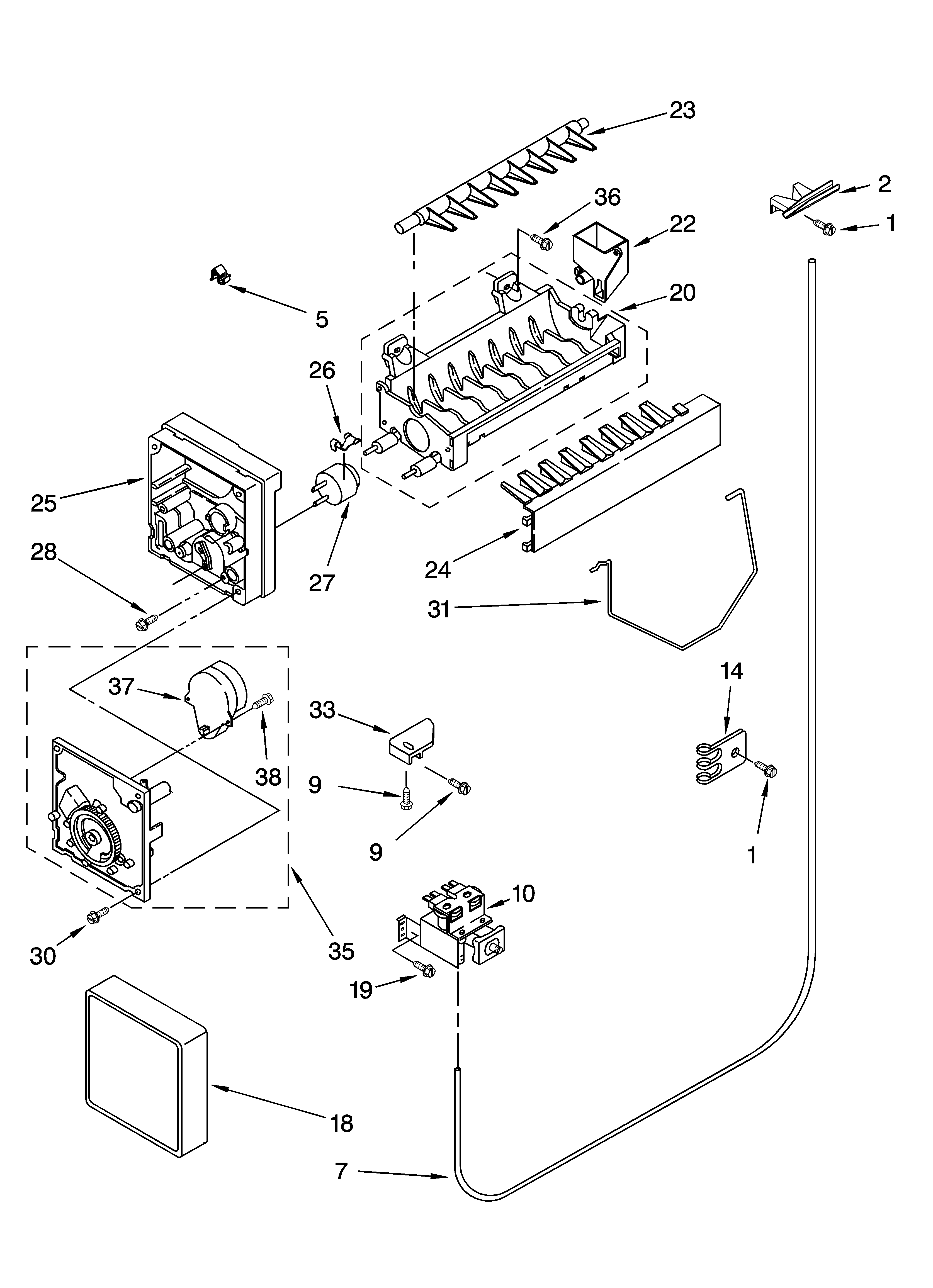 Roper RS25AGXNQ01 icemaker parts, optional parts diagram