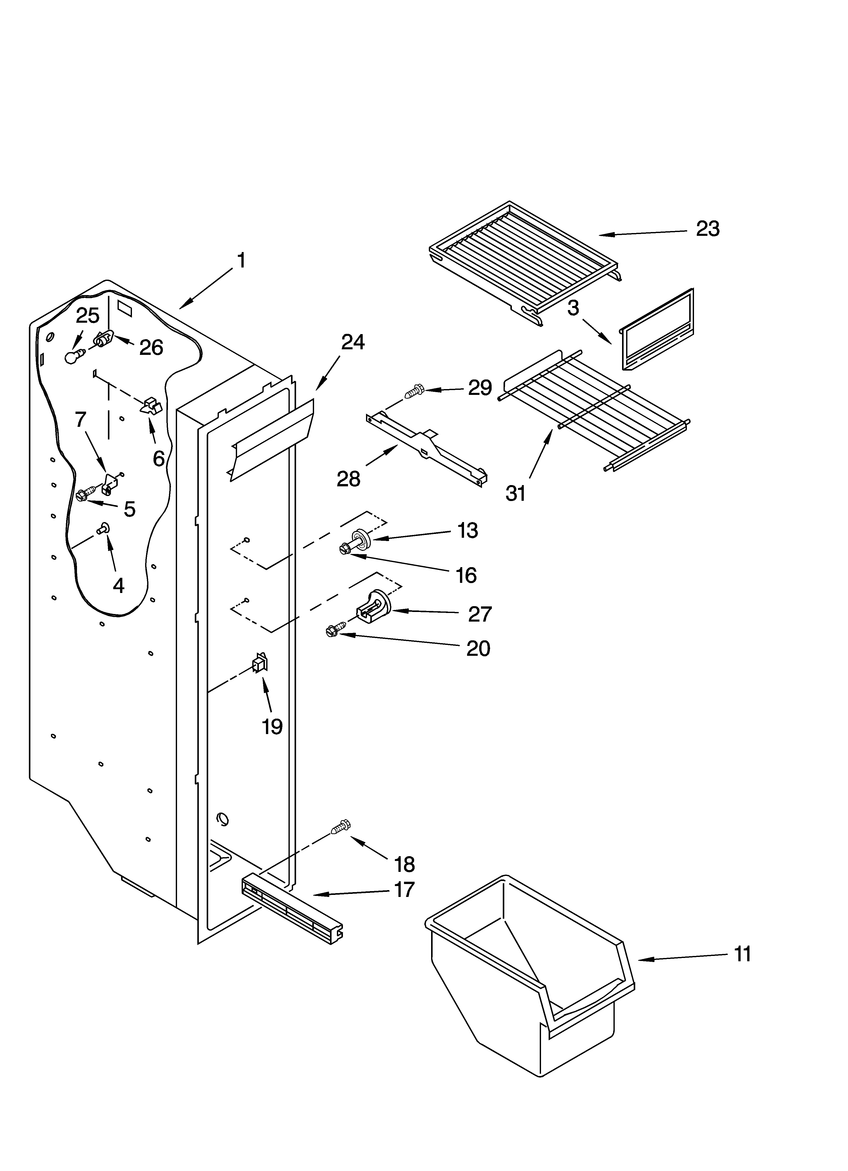 Estate TS25AGXRD01 freezer liner parts diagram