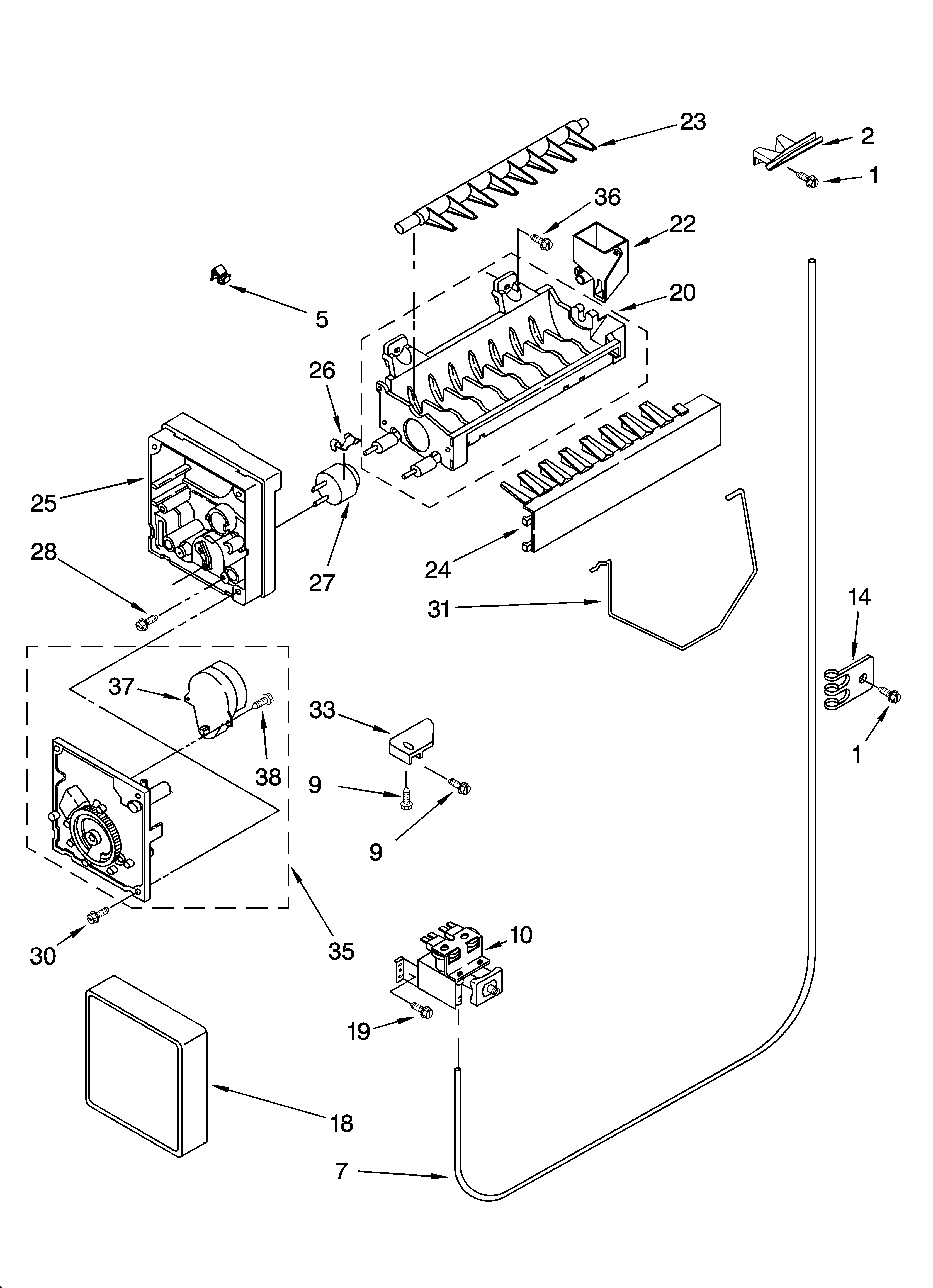 Estate TS25AGXRD01 icemaker parts, optional parts diagram