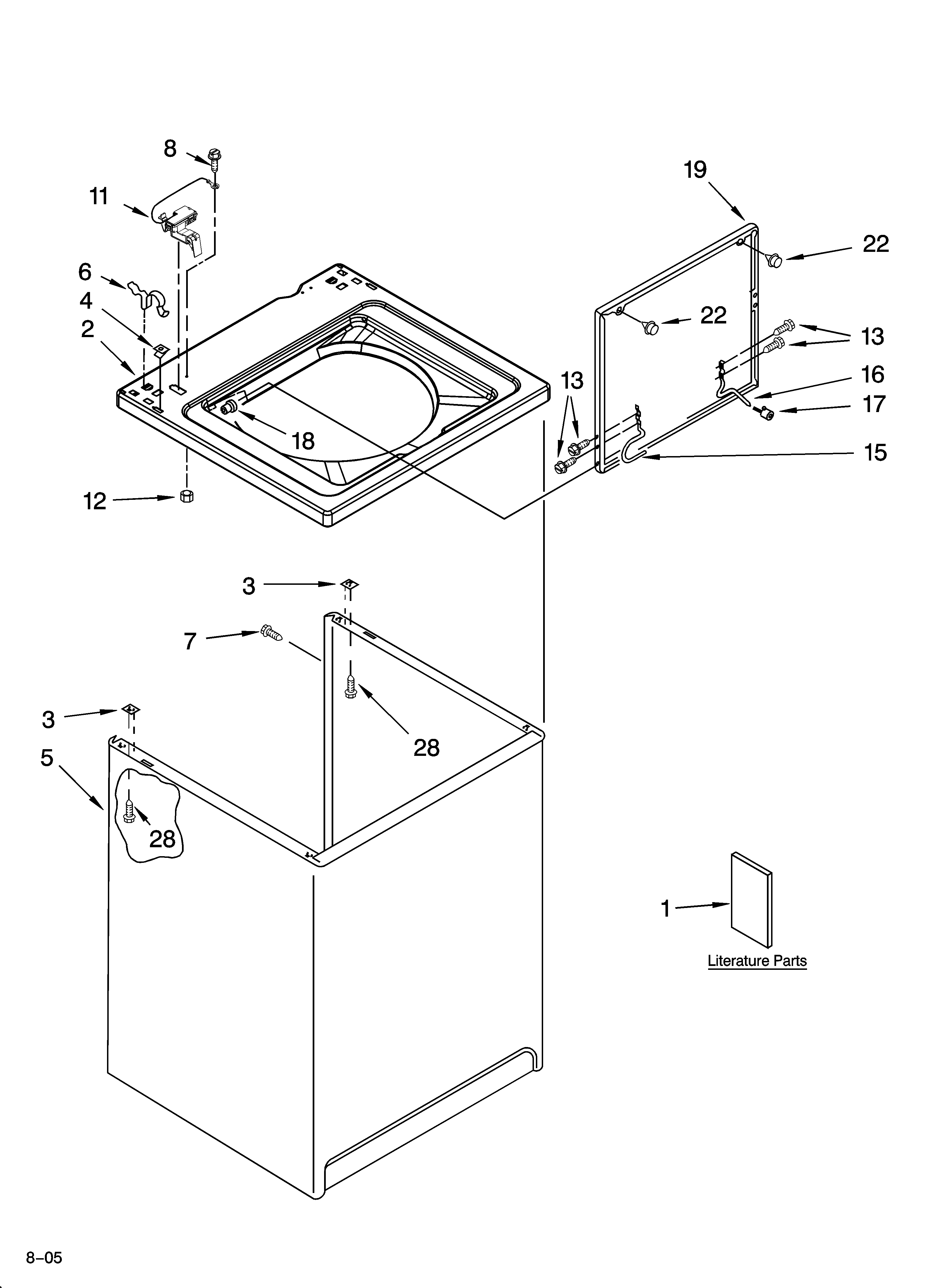 Whirlpool 7MLSR6132PQ1 top and cabinet parts diagram