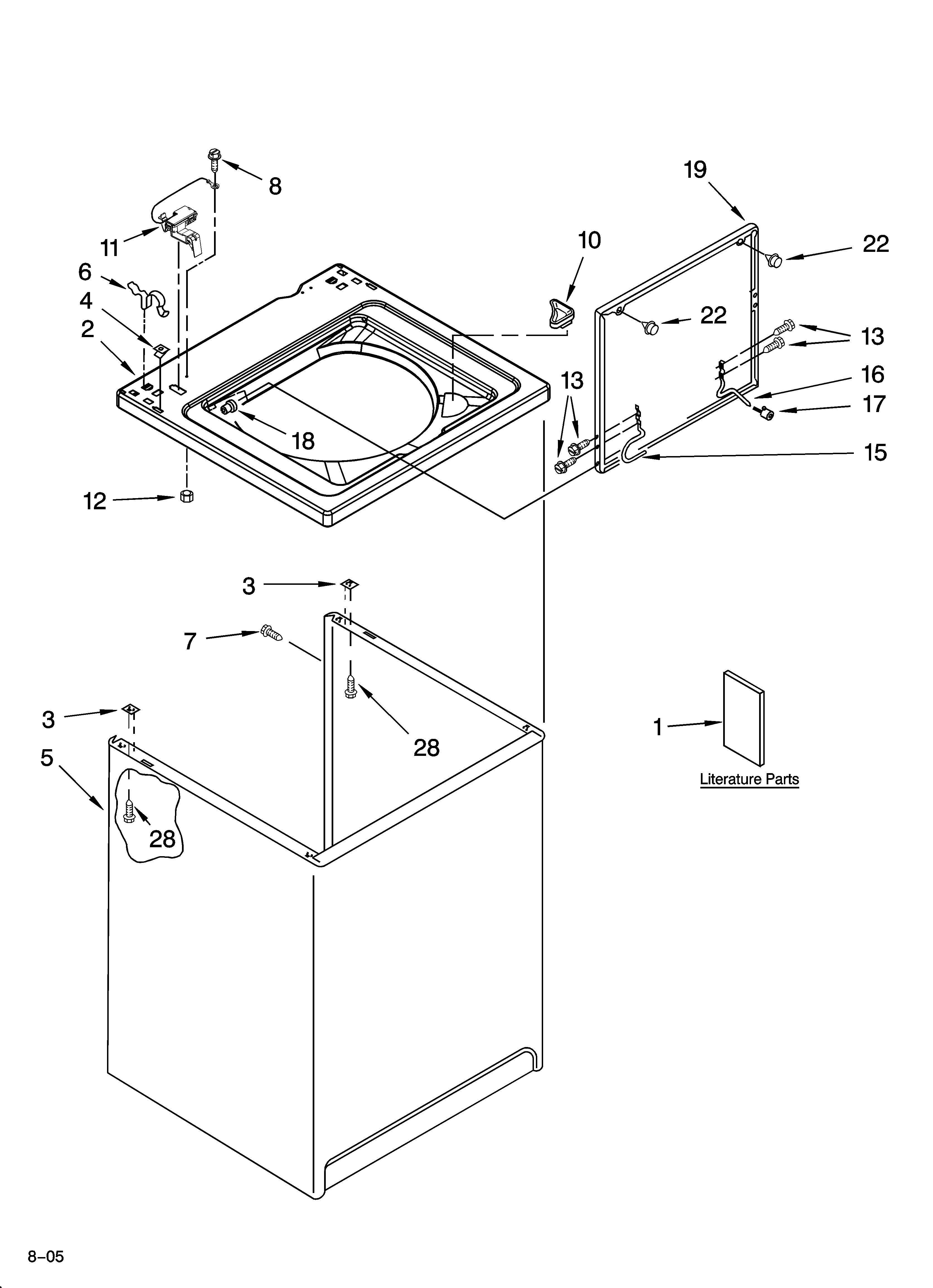 Whirlpool 7MLSR7232PQ1 top and cabinet parts diagram