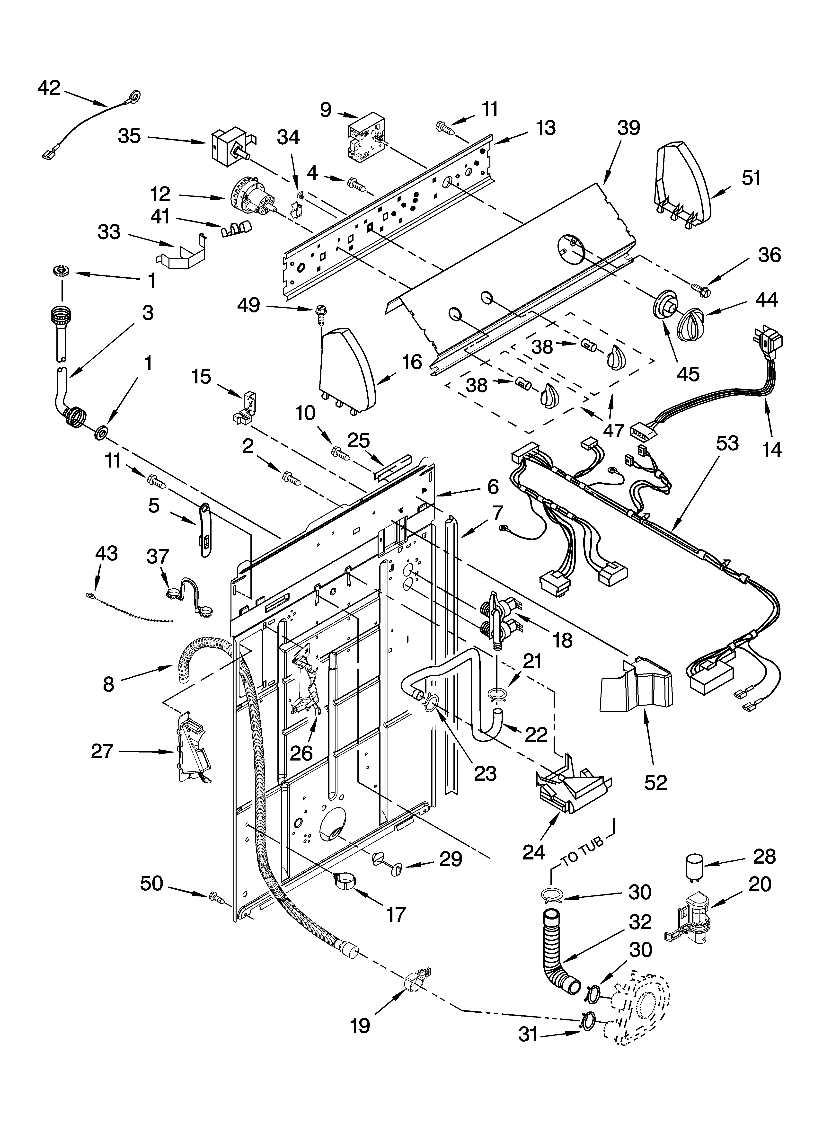 Whirlpool 7MLSR7232PQ1 controls and rear panel parts diagram