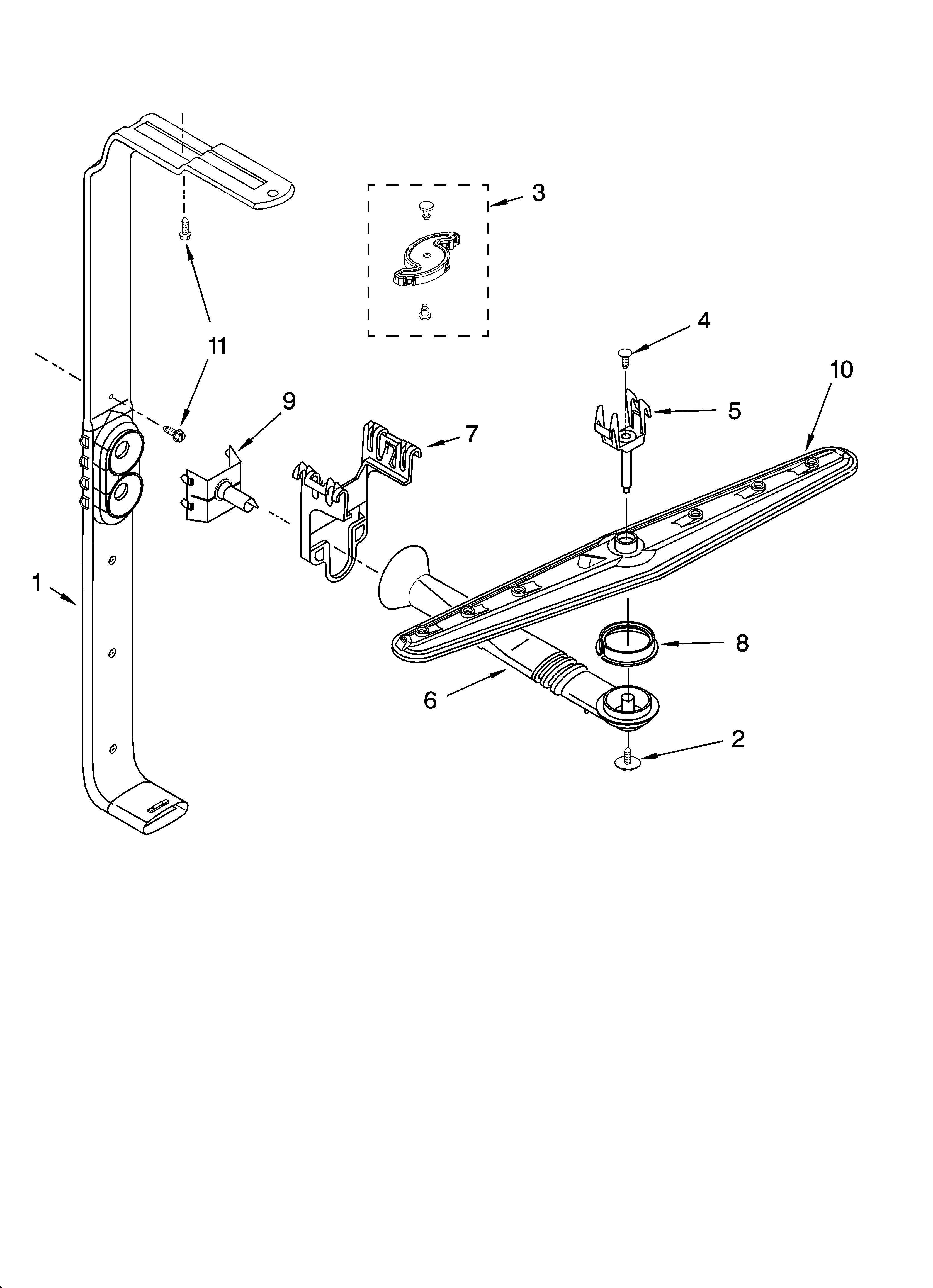 Whirlpool DU1101XTPS6 upper wash and rinse parts diagram