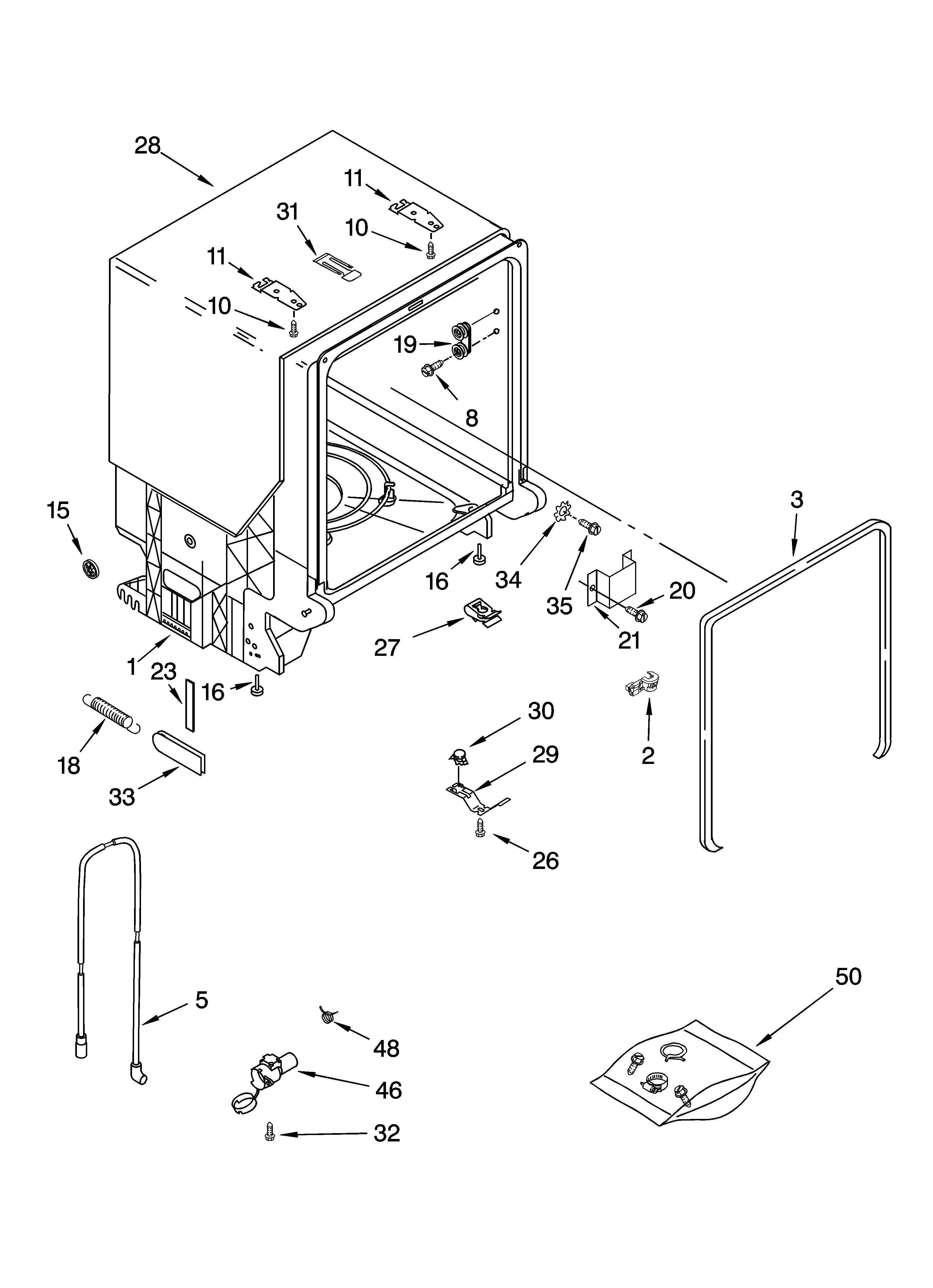 Whirlpool DU1145XTPB6 tub and frame parts diagram