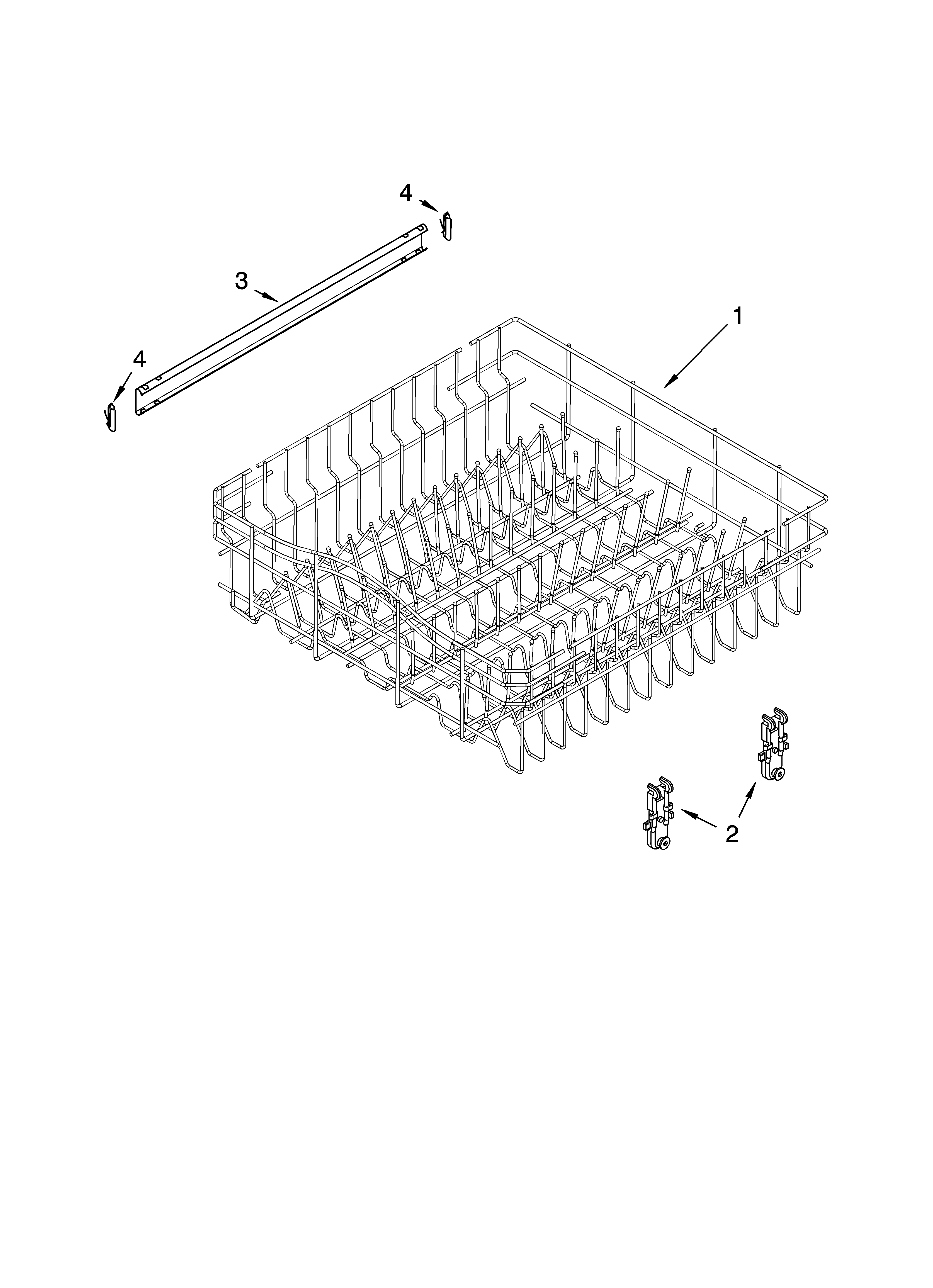 Whirlpool DU1145XTPB6 upper rack and track parts diagram
