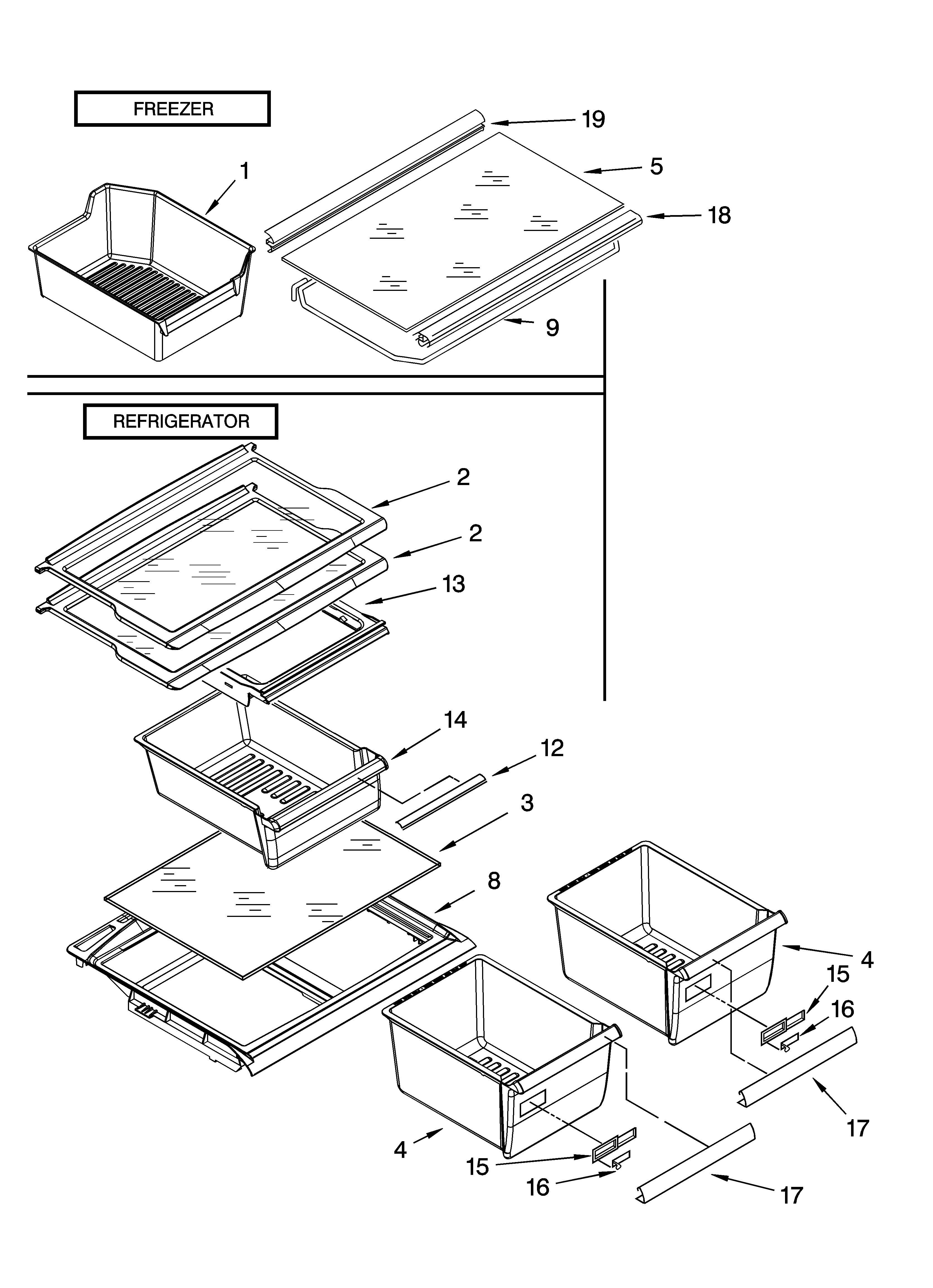 Whirlpool ER8AHMXRQ00 shelf parts, optional parts diagram